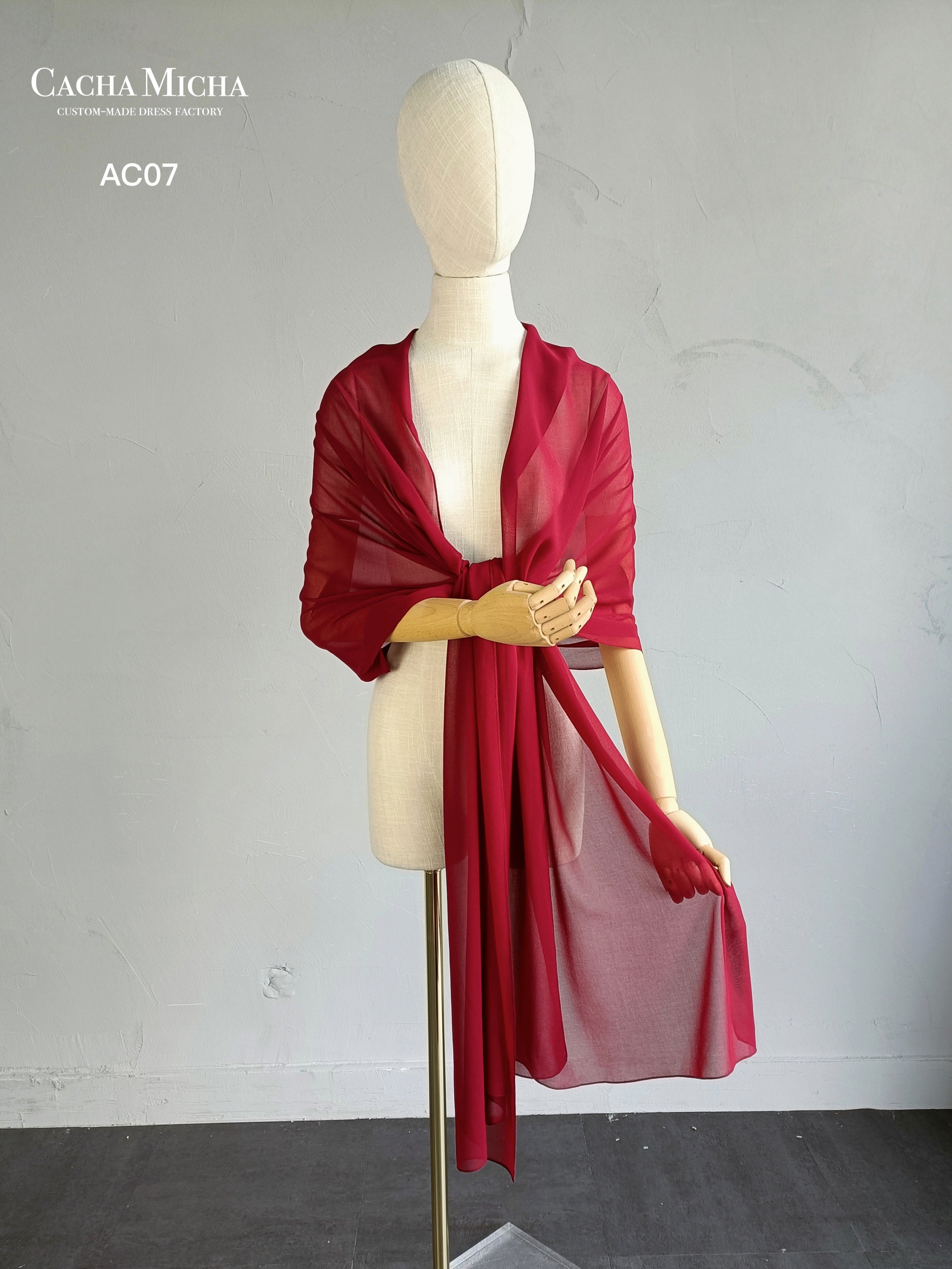 Lace Trim Burgandy Red Chiffon Shawl AC07
