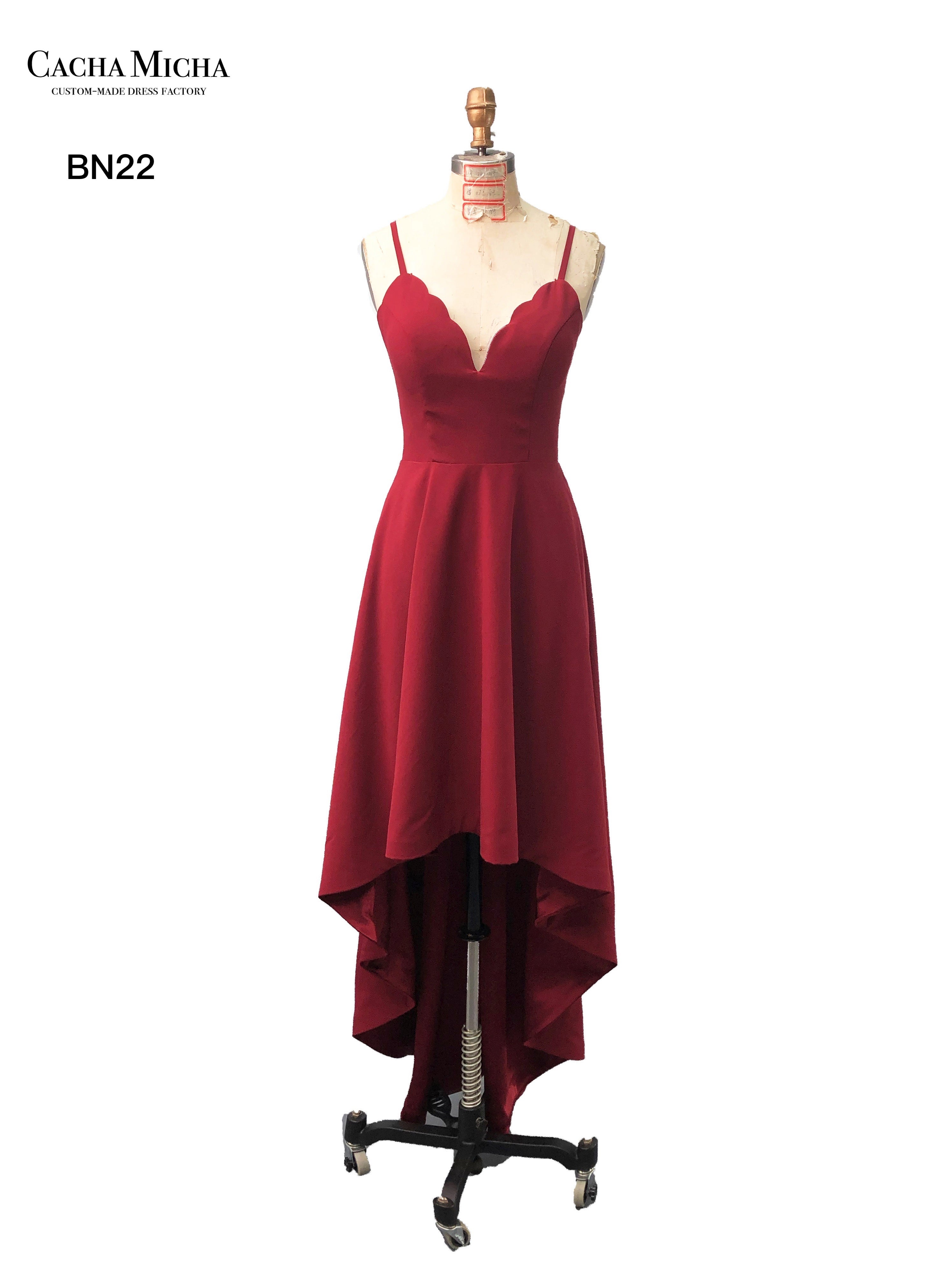 Burgundy Crepe Short Front Long Back Bridesmaid Dress BN22
