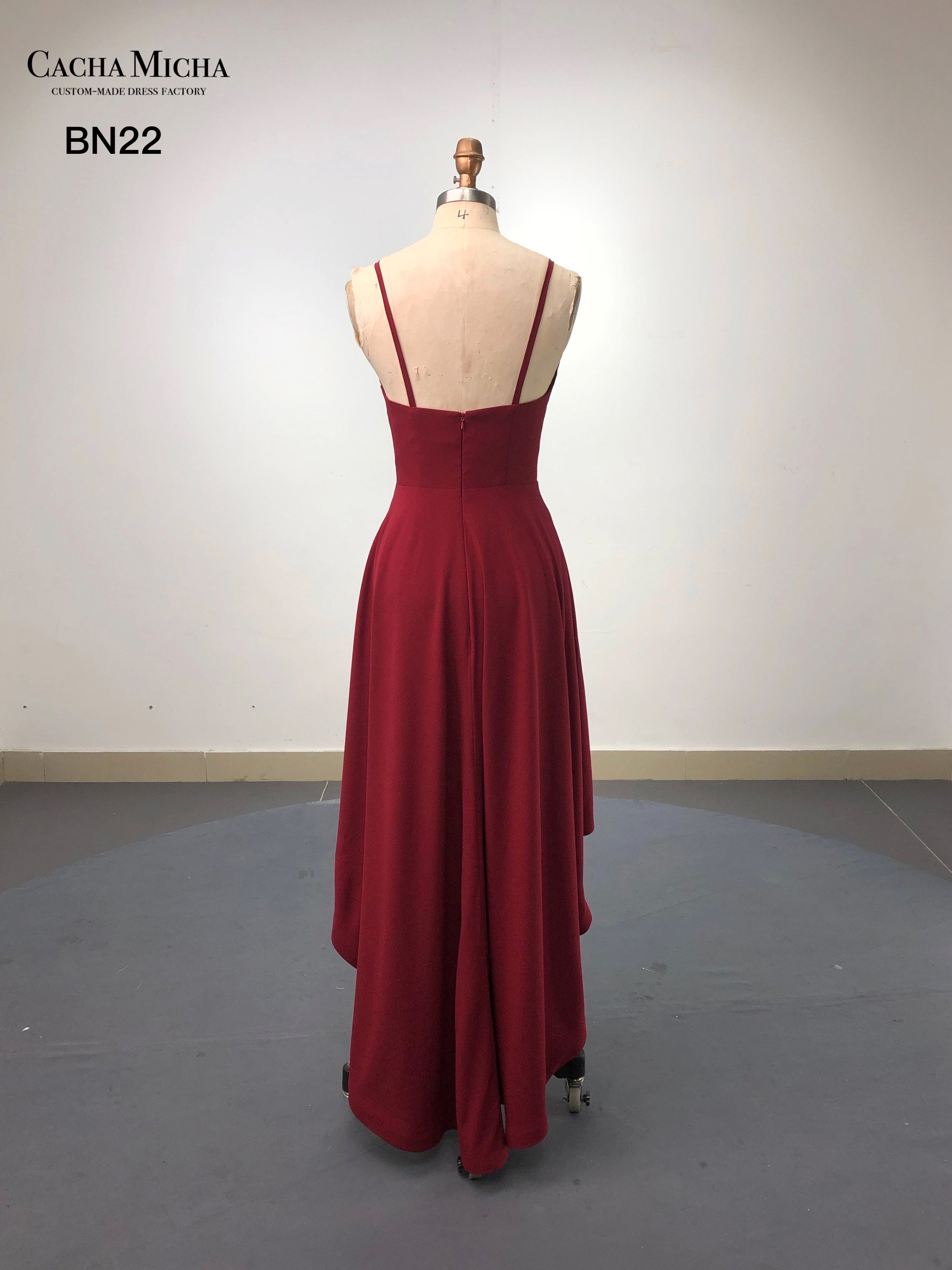 Burgundy Crepe Short Front Long Back Bridesmaid Dress BN22