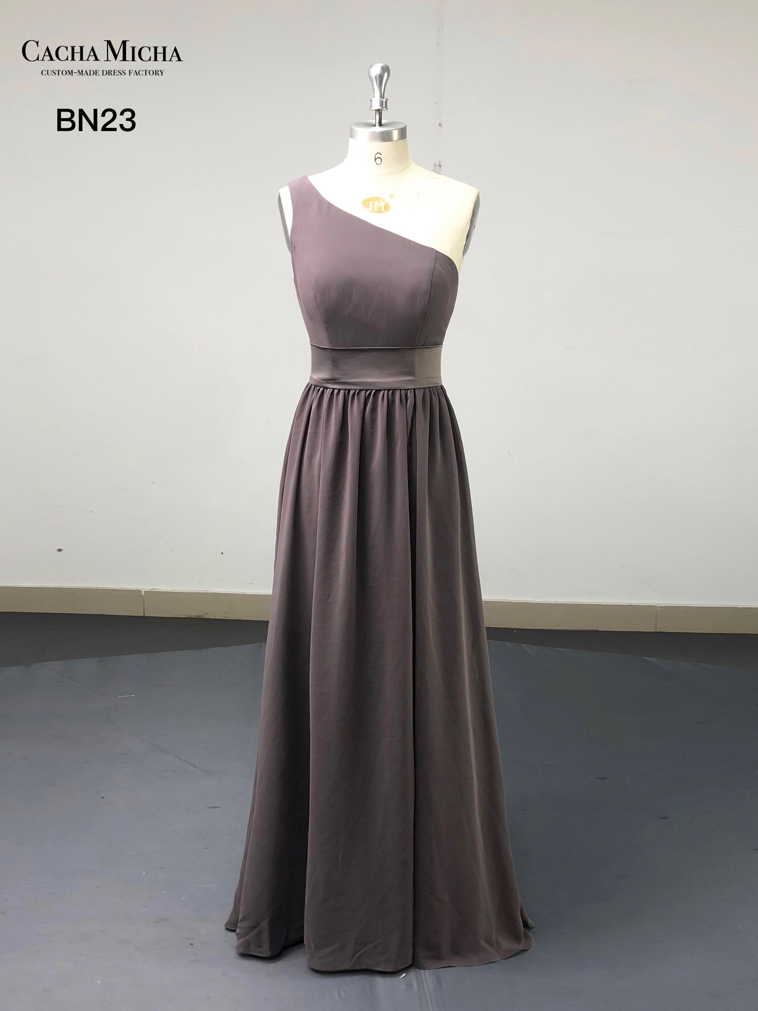 One Shoulder Grey Chiffon Bridesmaid Dress BN23