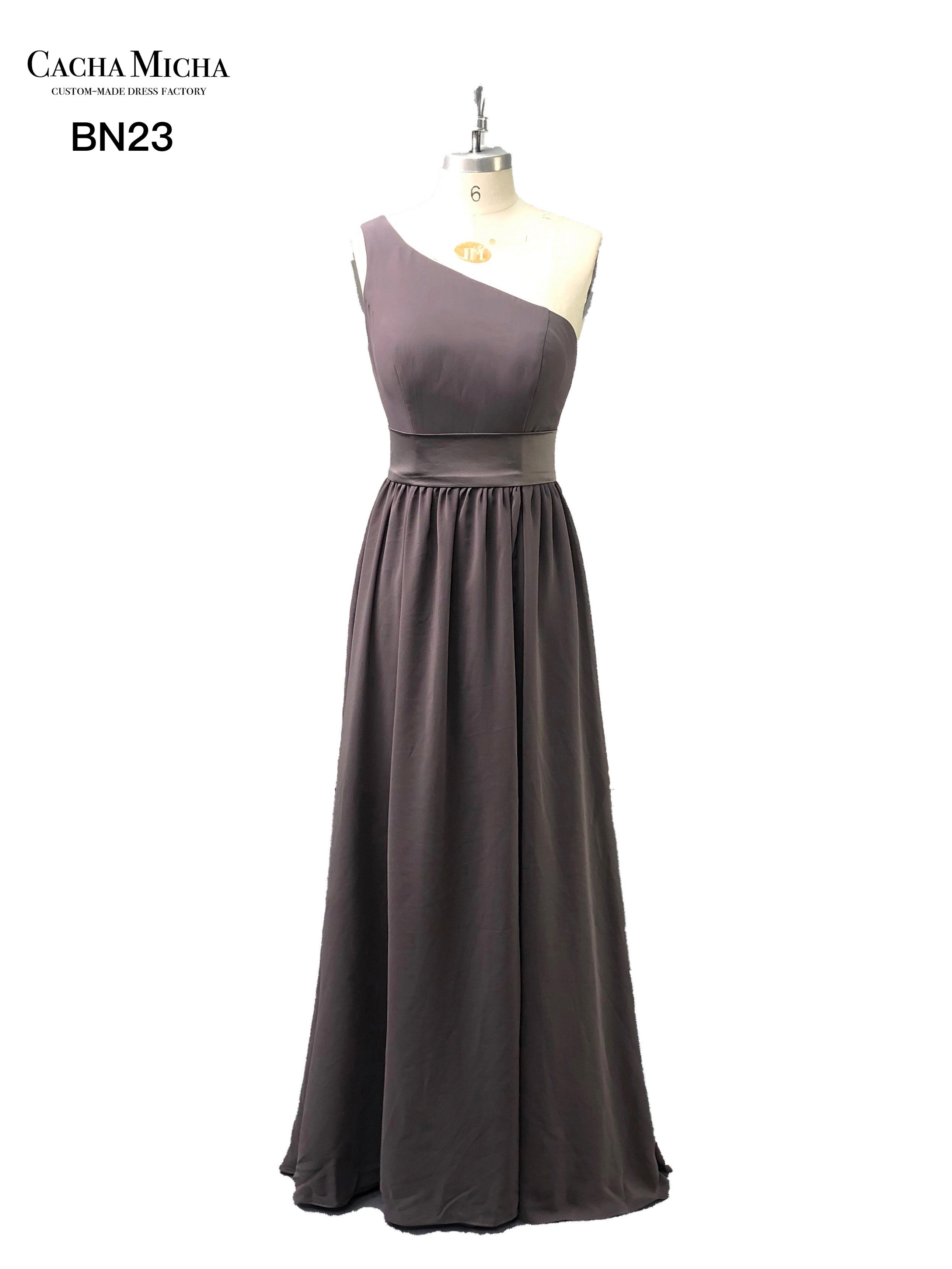 One Shoulder Grey Chiffon Bridesmaid Dress BN23