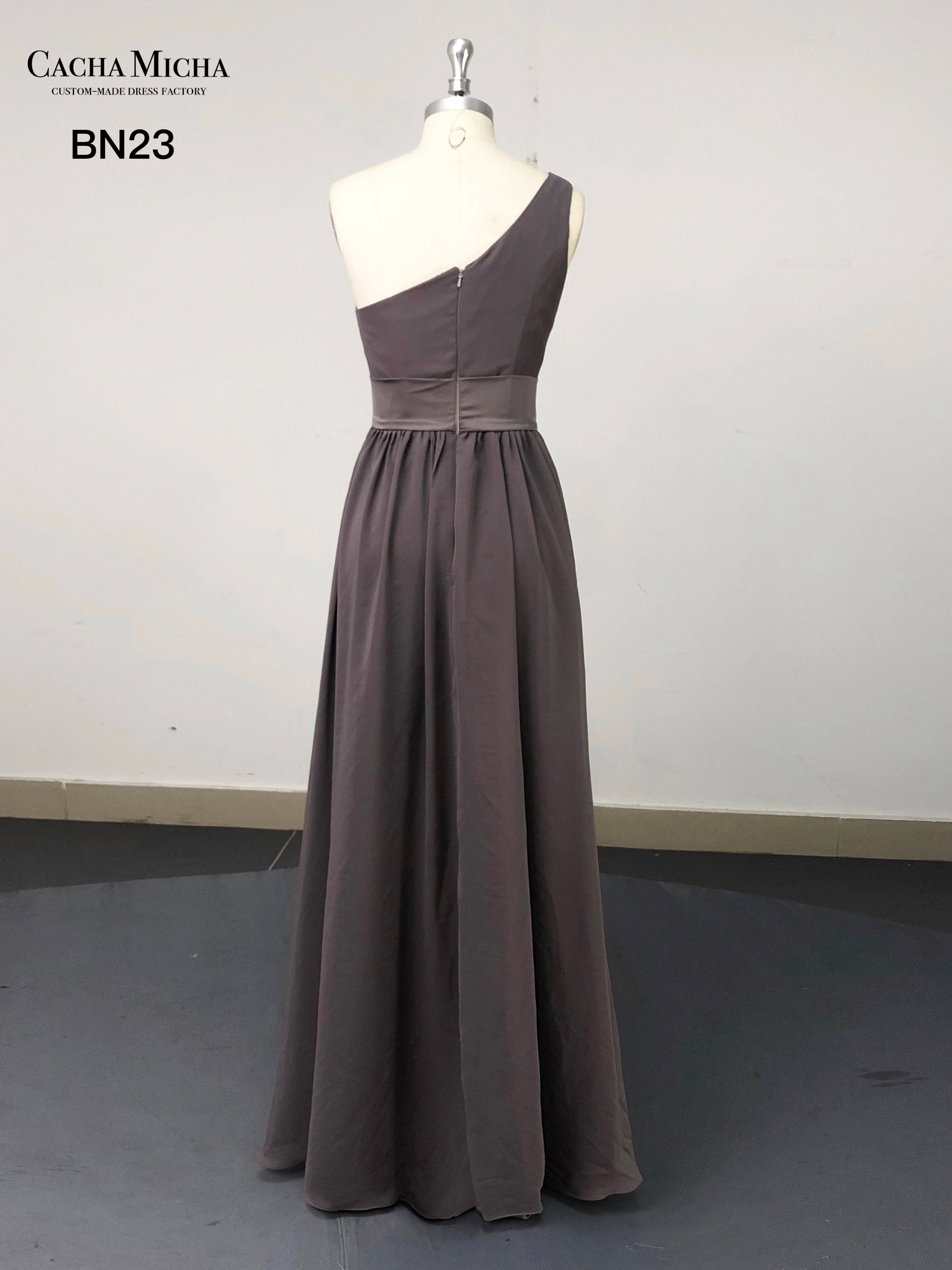 One Shoulder Grey Chiffon Bridesmaid Dress BN23