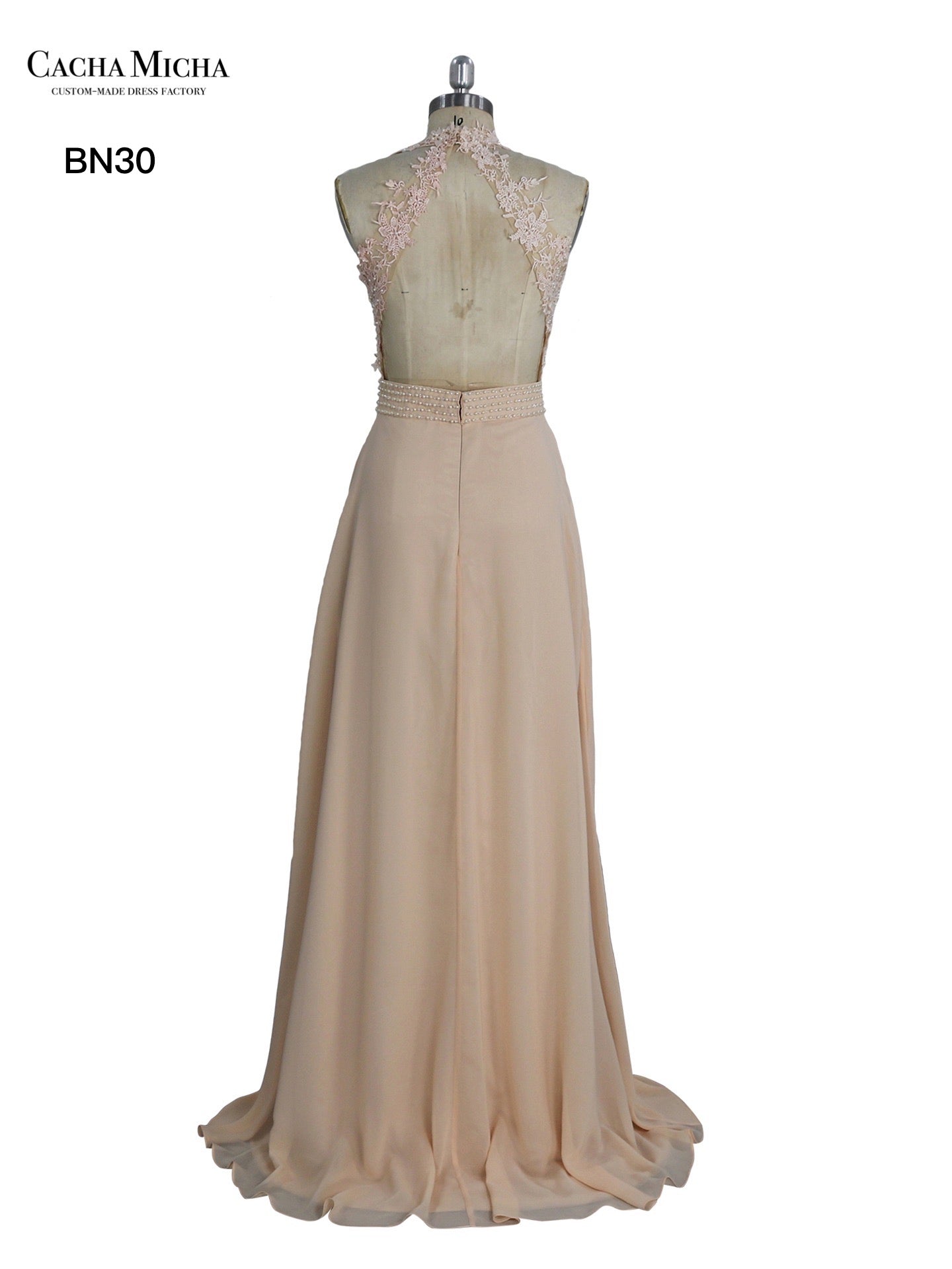 Lace Top Halter Neck Chiffon Bridesmaid Dress BN30