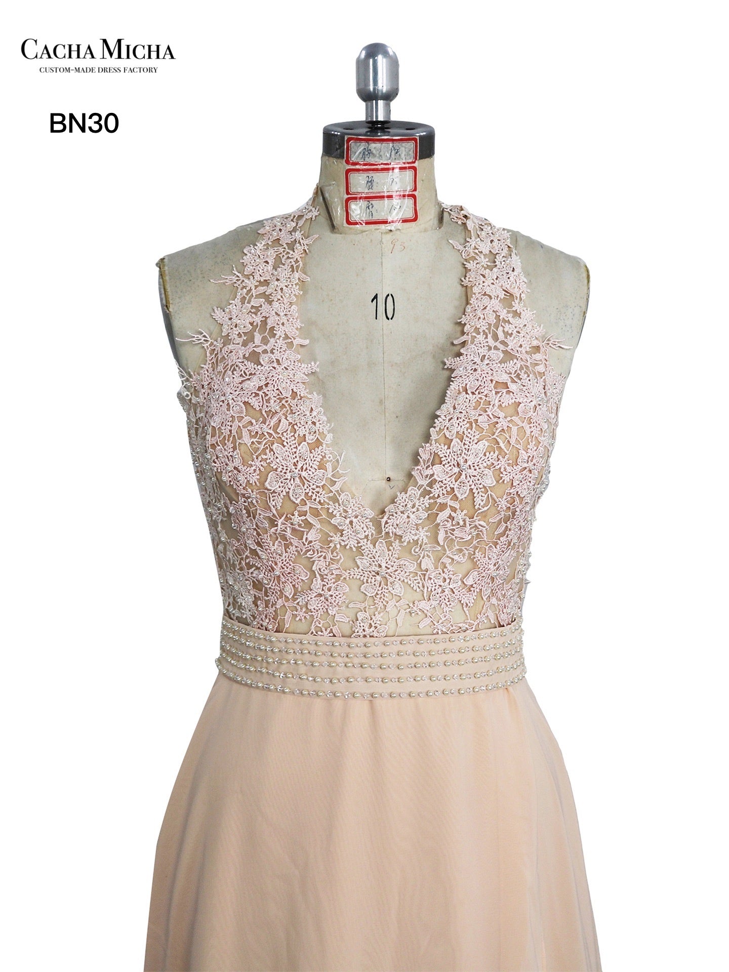 Lace Top Halter Neck Chiffon Bridesmaid Dress BN30