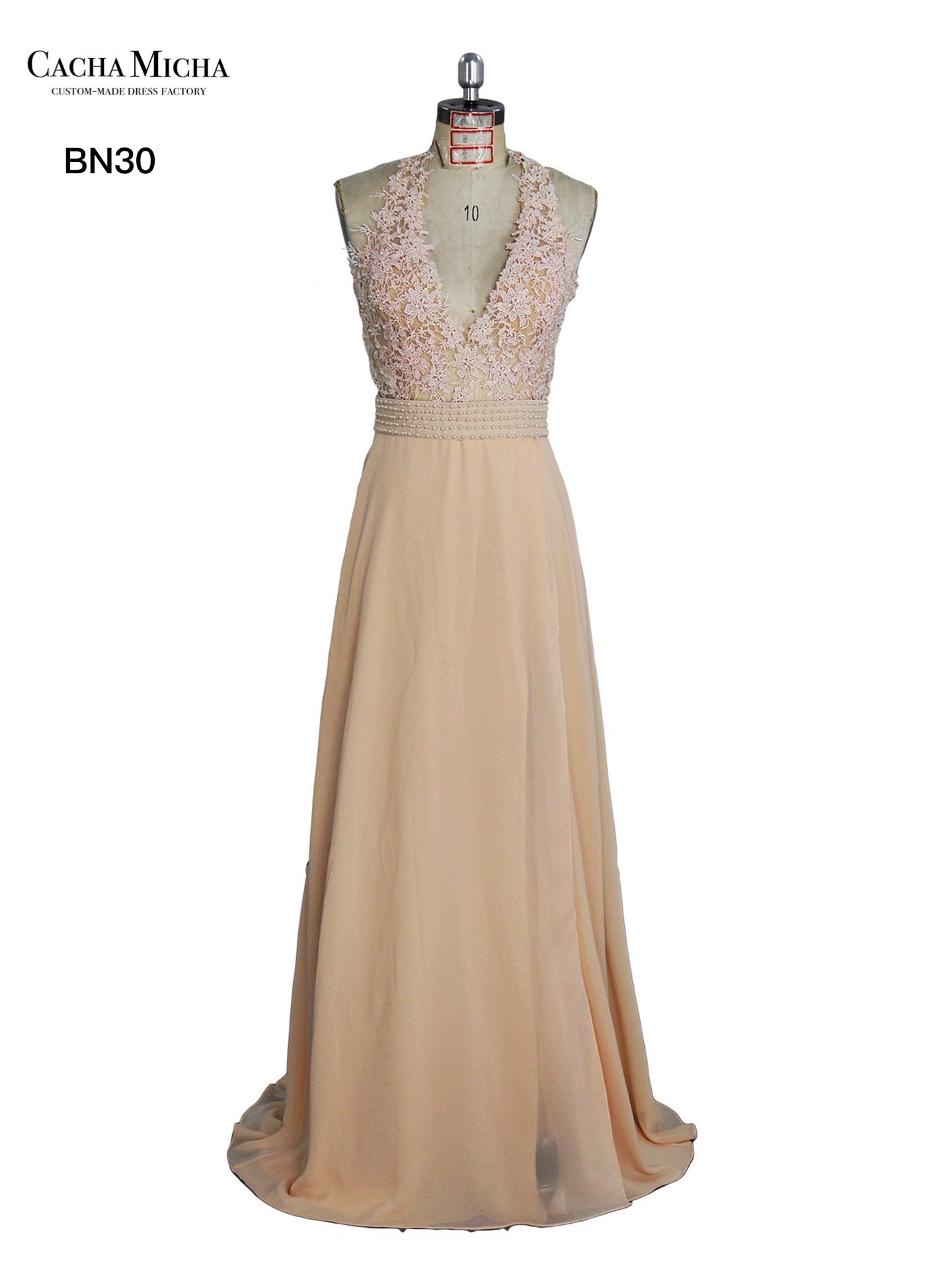Lace Top Halter Neck Chiffon Bridesmaid Dress BN30