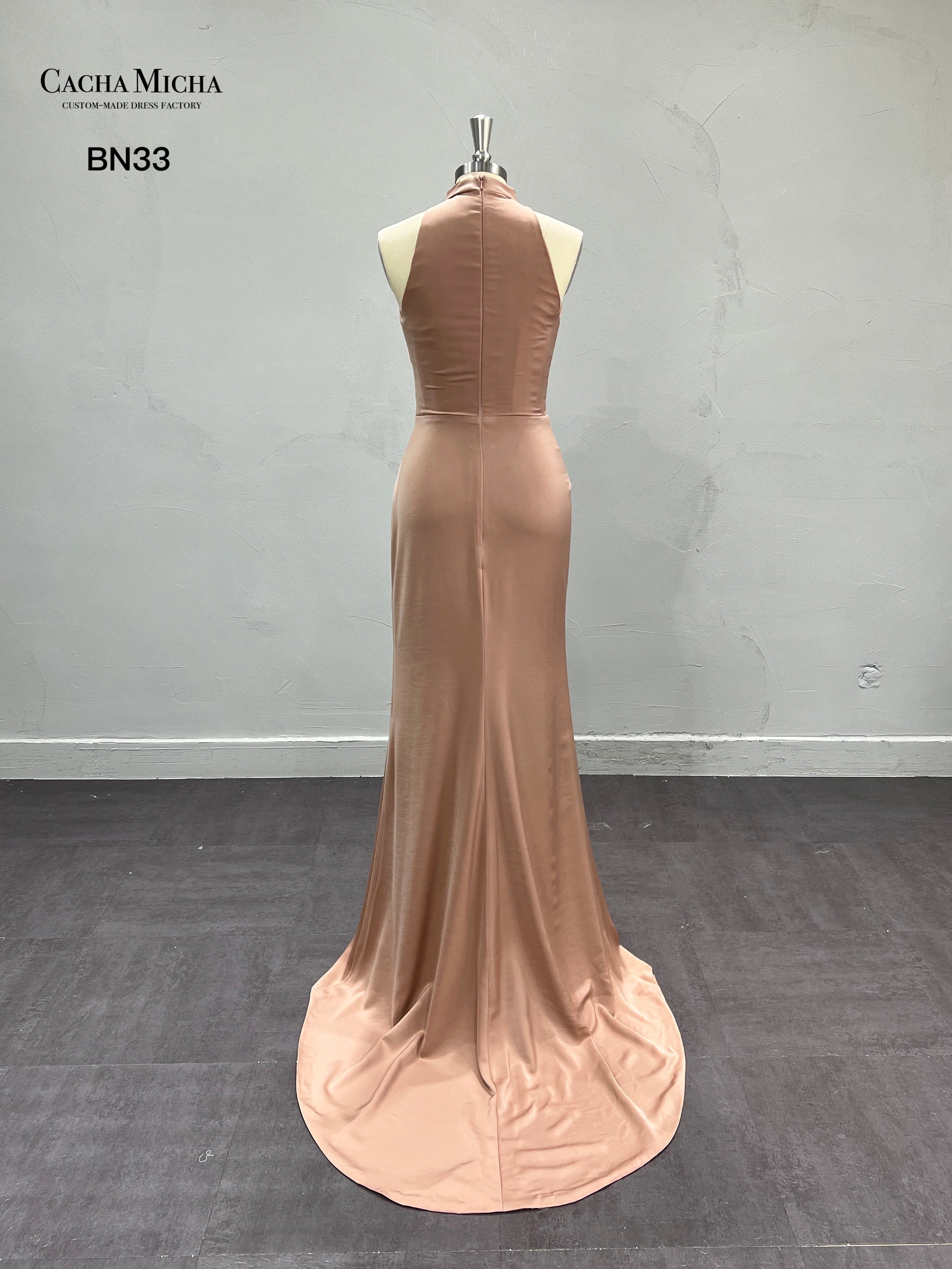 High Neck Champagne Bridesmaid Dress BN33