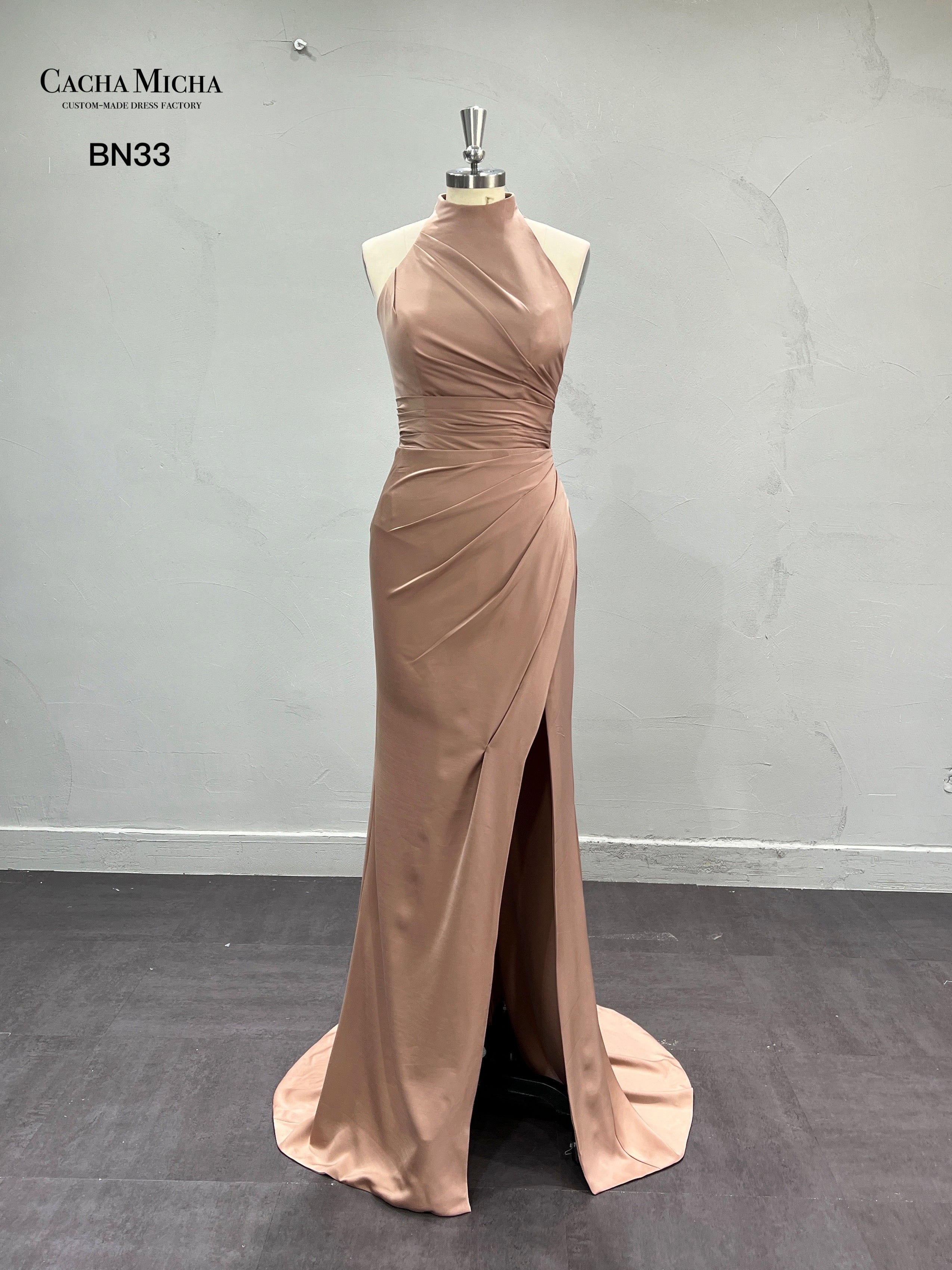 High Neck Champagne Bridesmaid Dress BN33