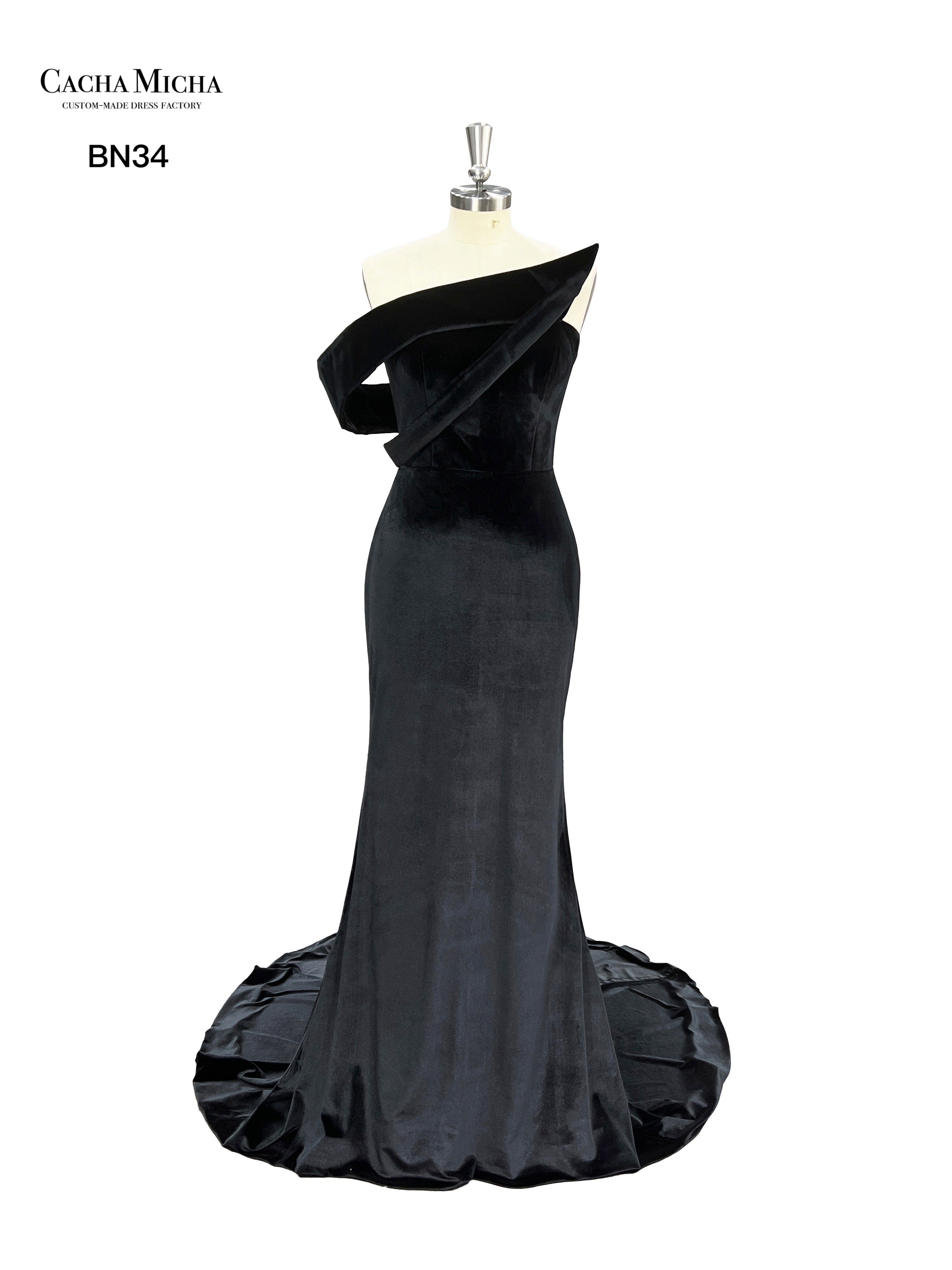Off Shoulder Black Velvet Bridesmaid Dress BN34