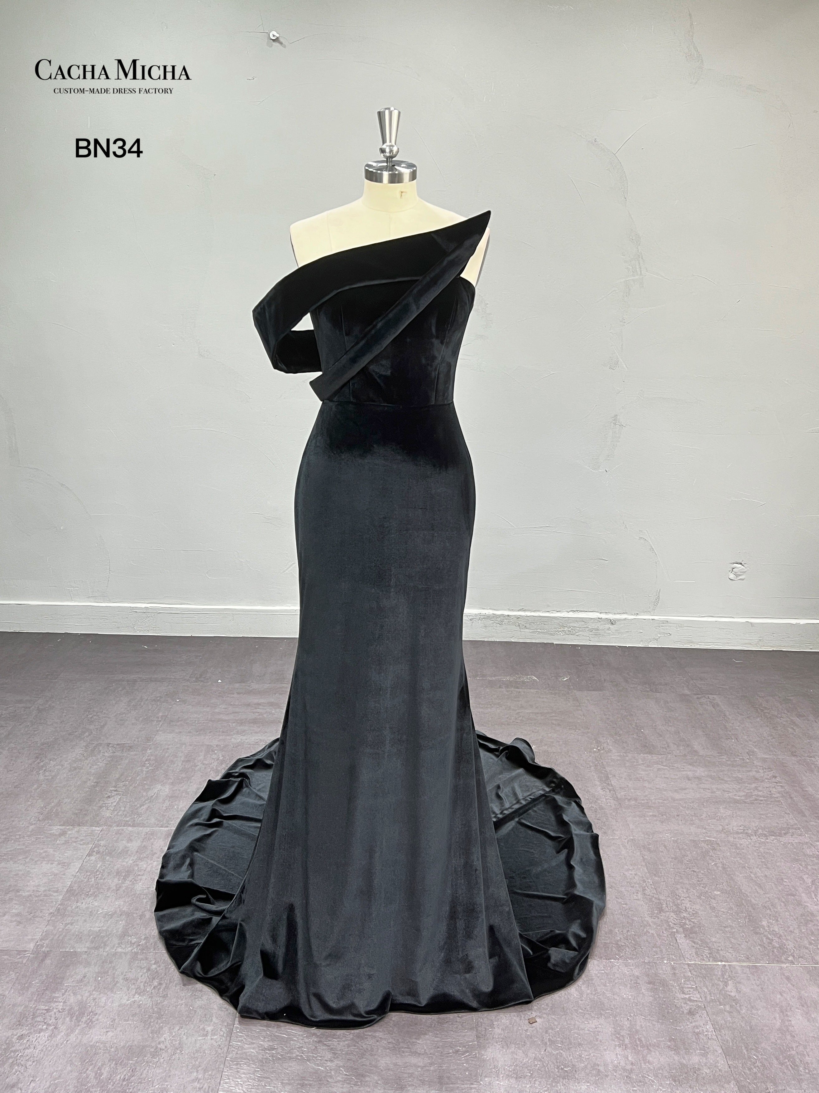 Off Shoulder Black Velvet Bridesmaid Dress BN34