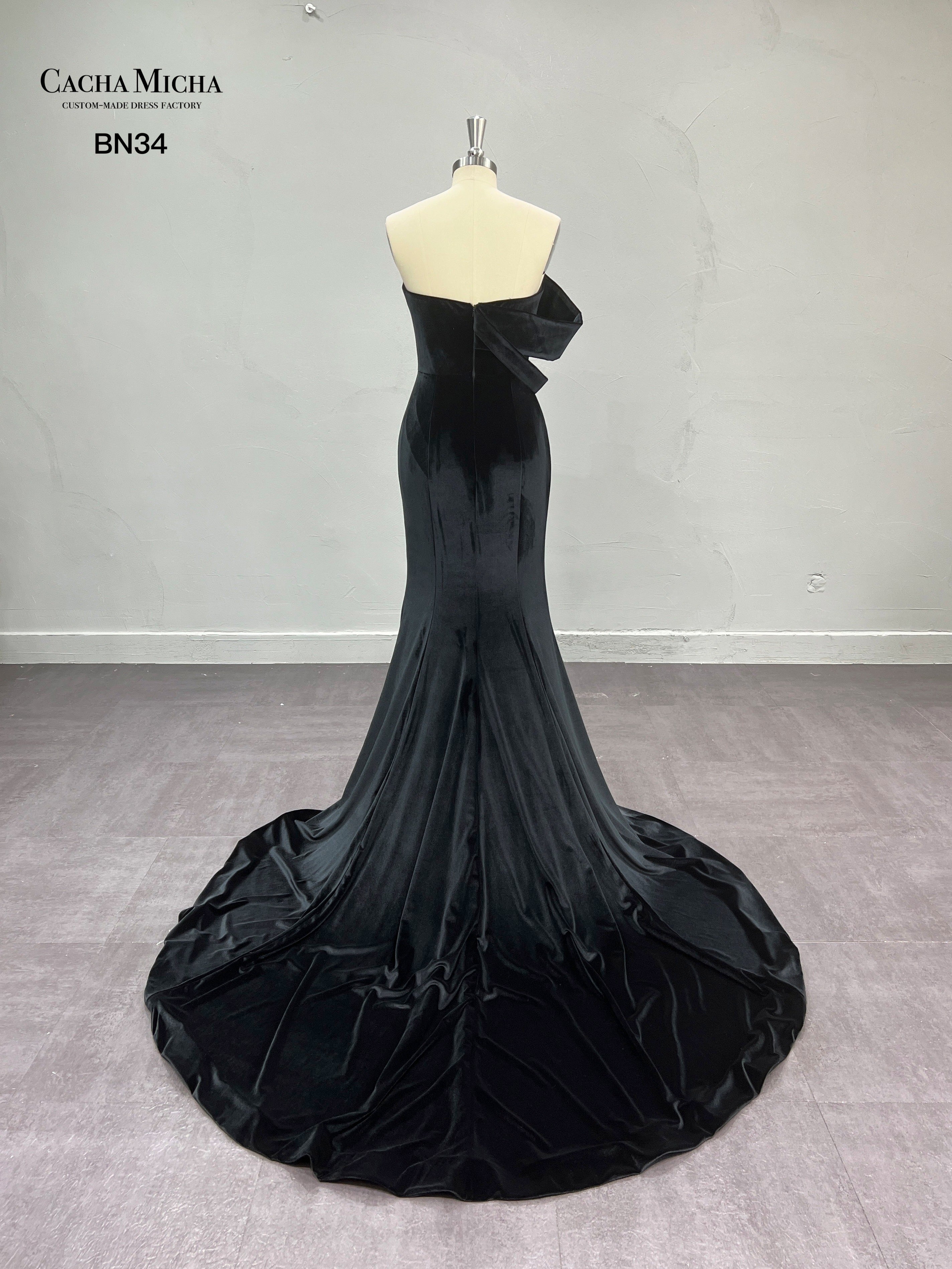 Off Shoulder Black Velvet Bridesmaid Dress BN34