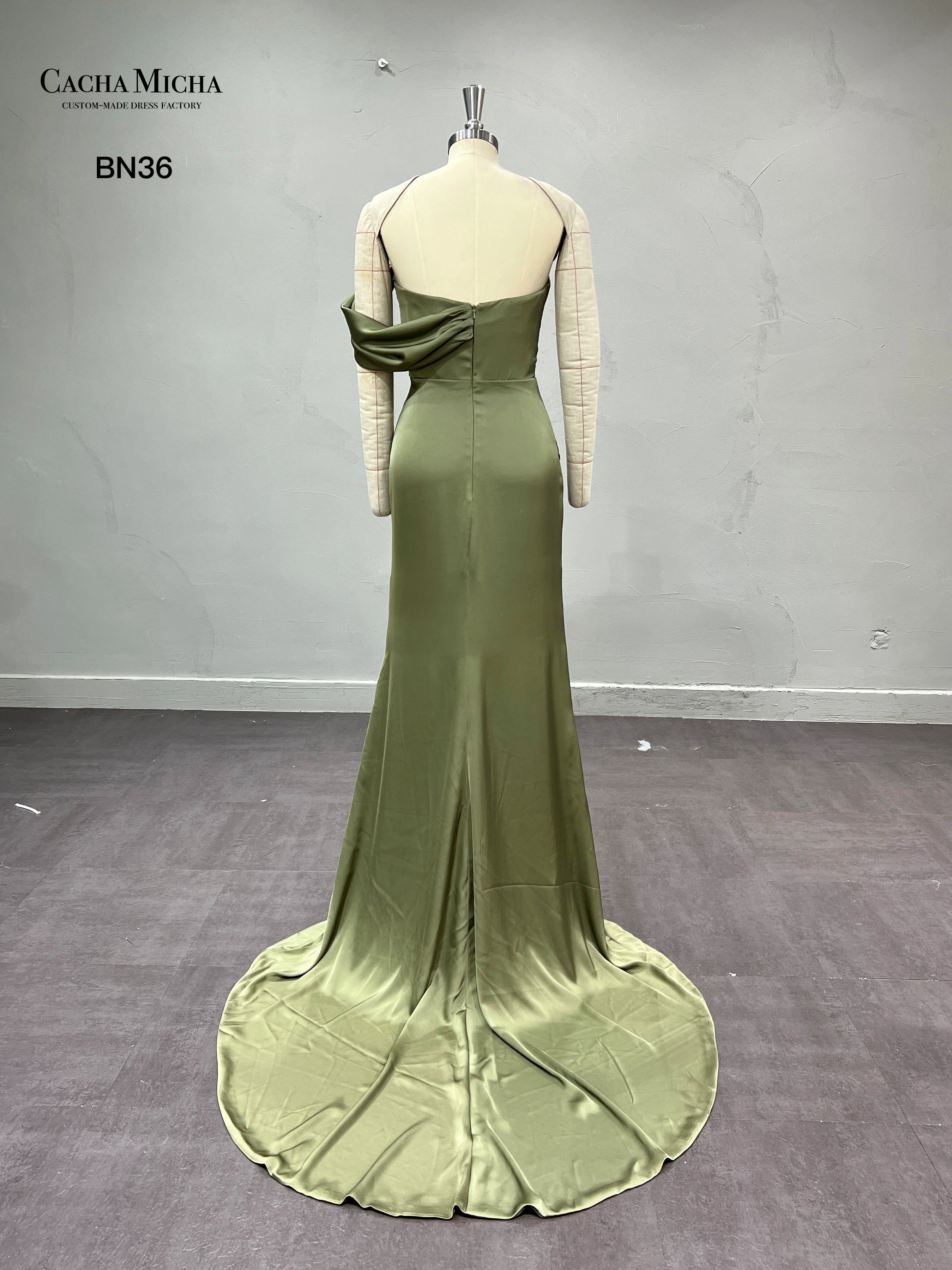 One Shoulder Emerald Green Bridesmaid Dress BN36