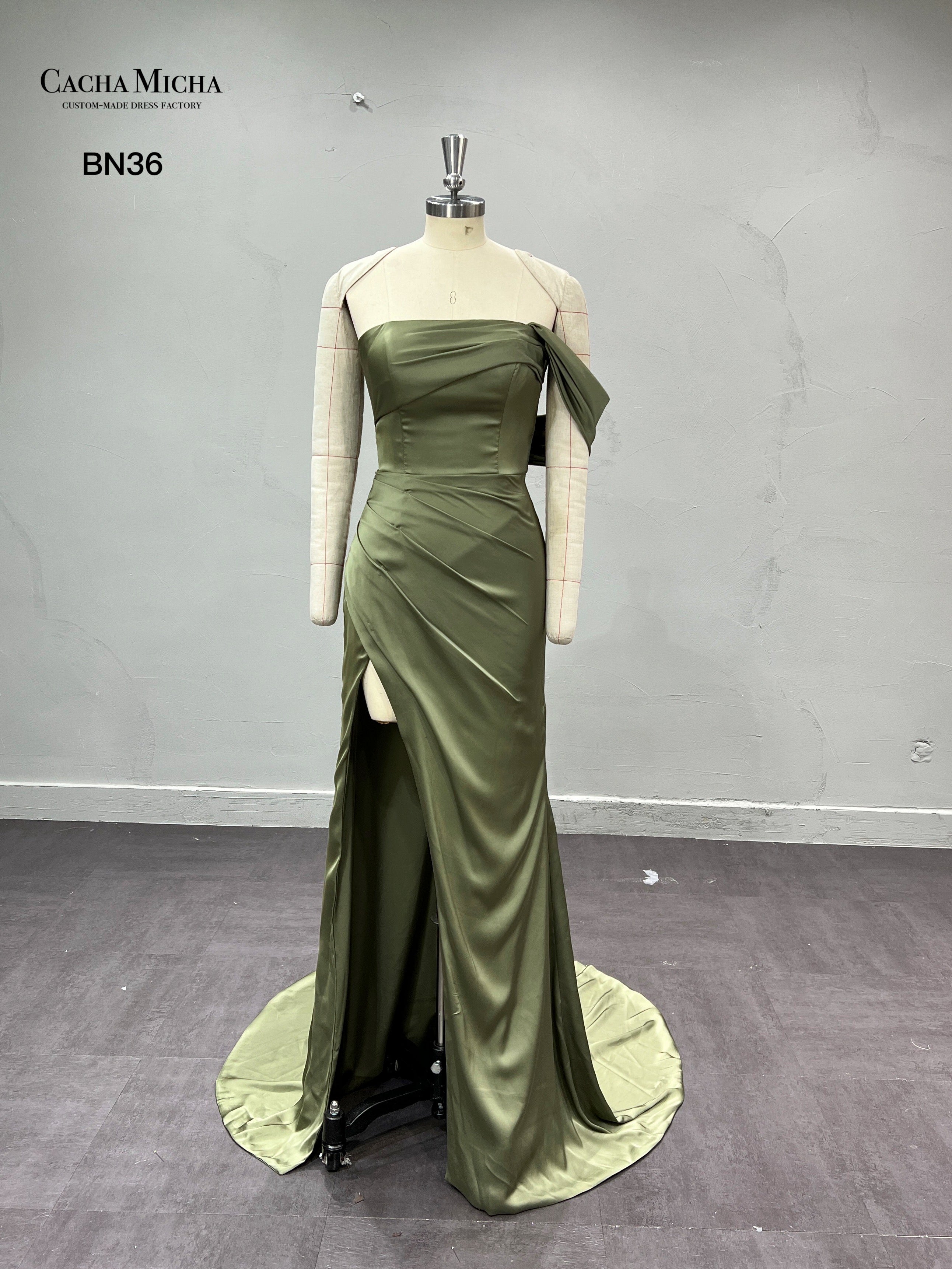 One Shoulder Emerald Green Bridesmaid Dress BN36
