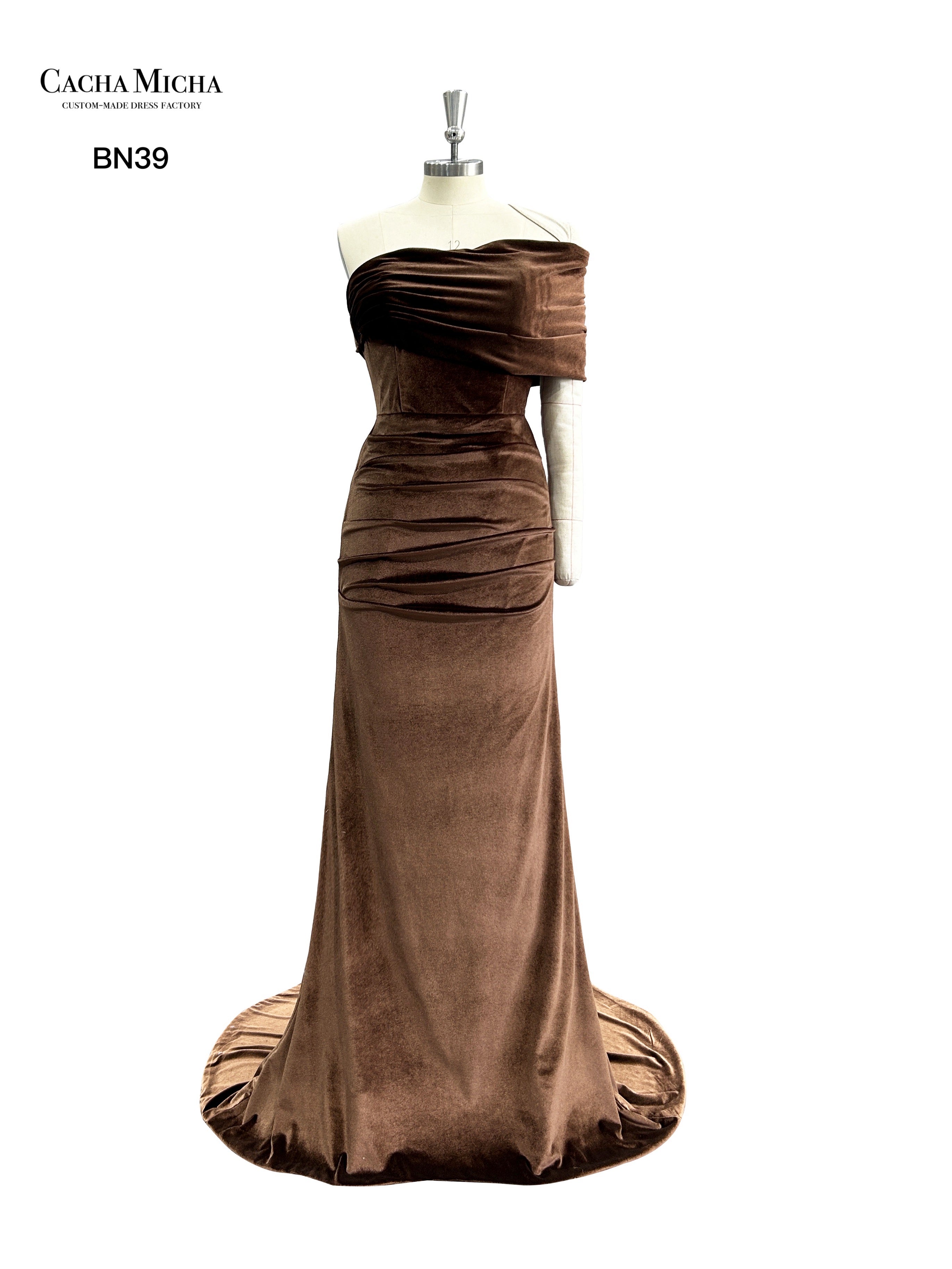 One Shoulder Wrap Velvet Bridesmaid Dress BN39