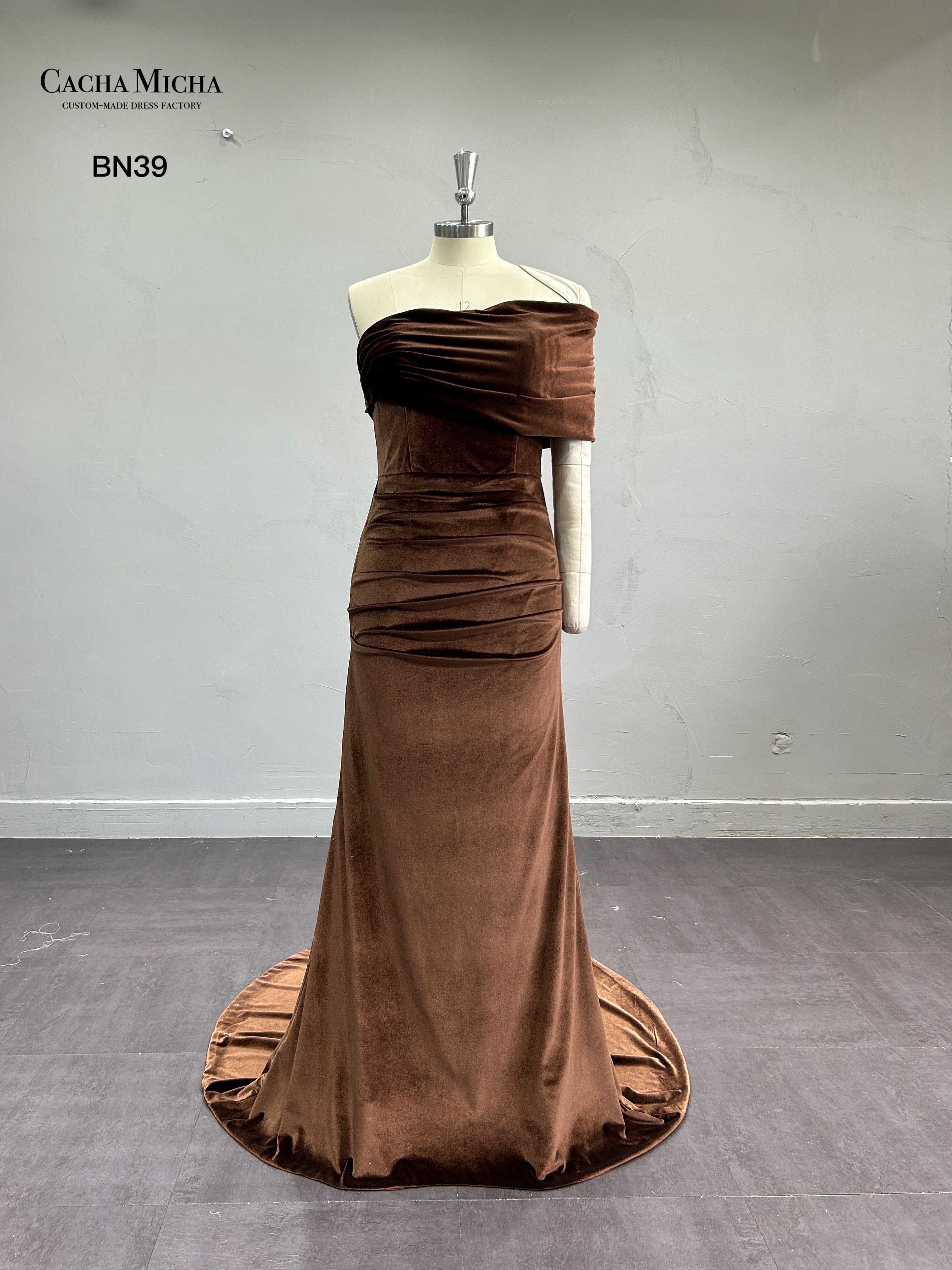 One Shoulder Wrap Velvet Bridesmaid Dress BN39