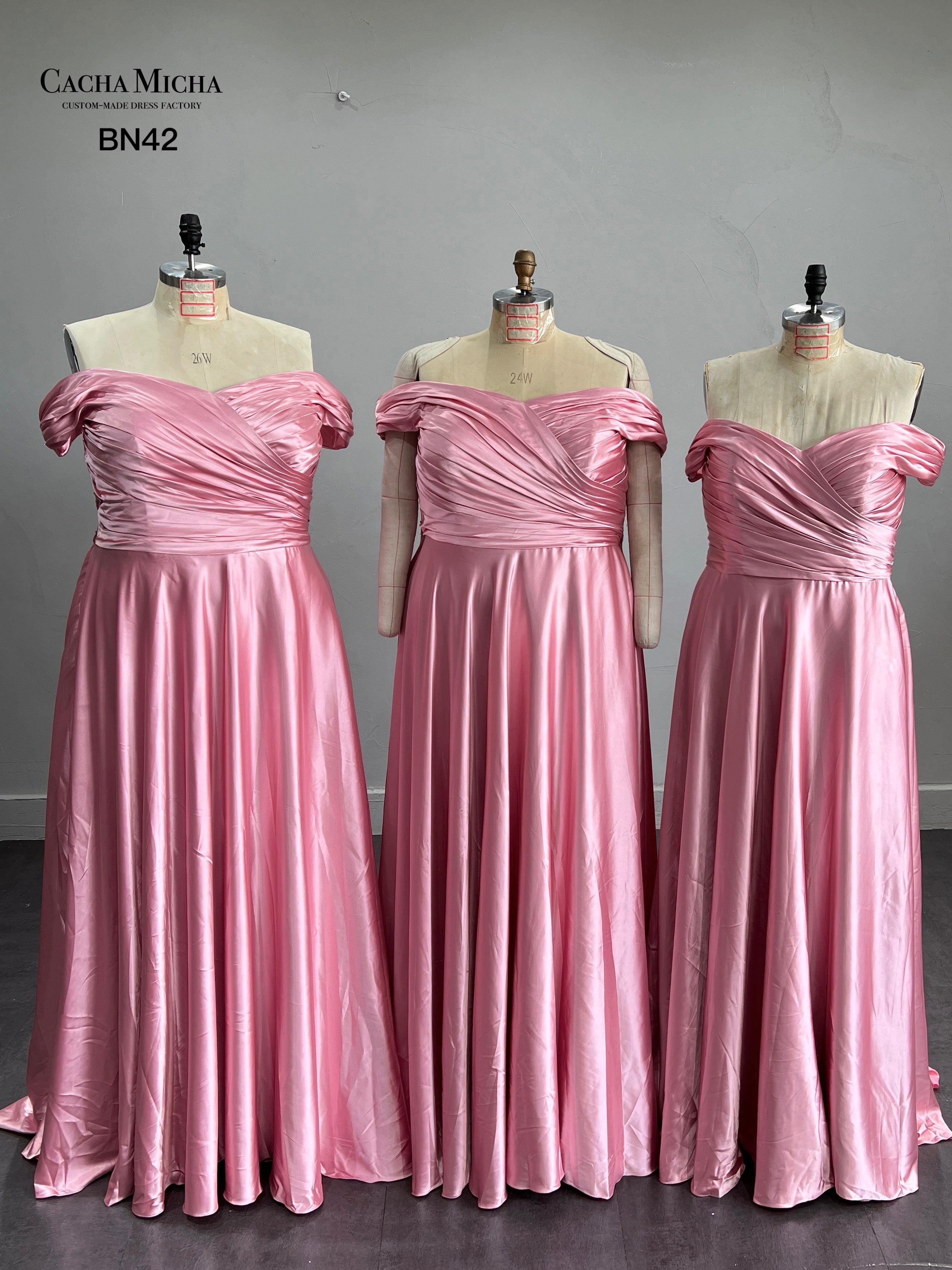 Pleated Off Shoulder Plus Size Bridesmaid Dress BN42