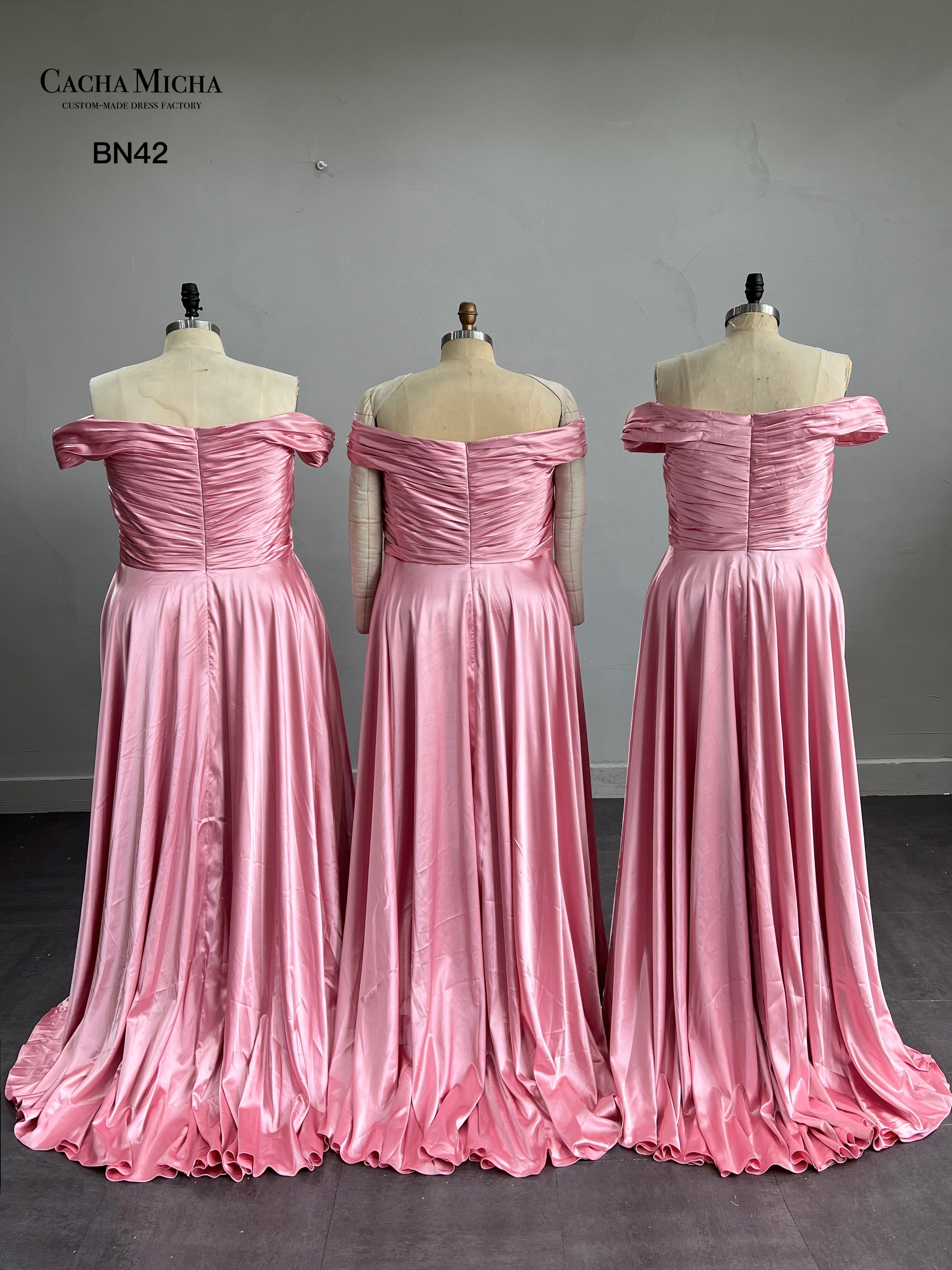 Pleated Off Shoulder Plus Size Bridesmaid Dress BN42