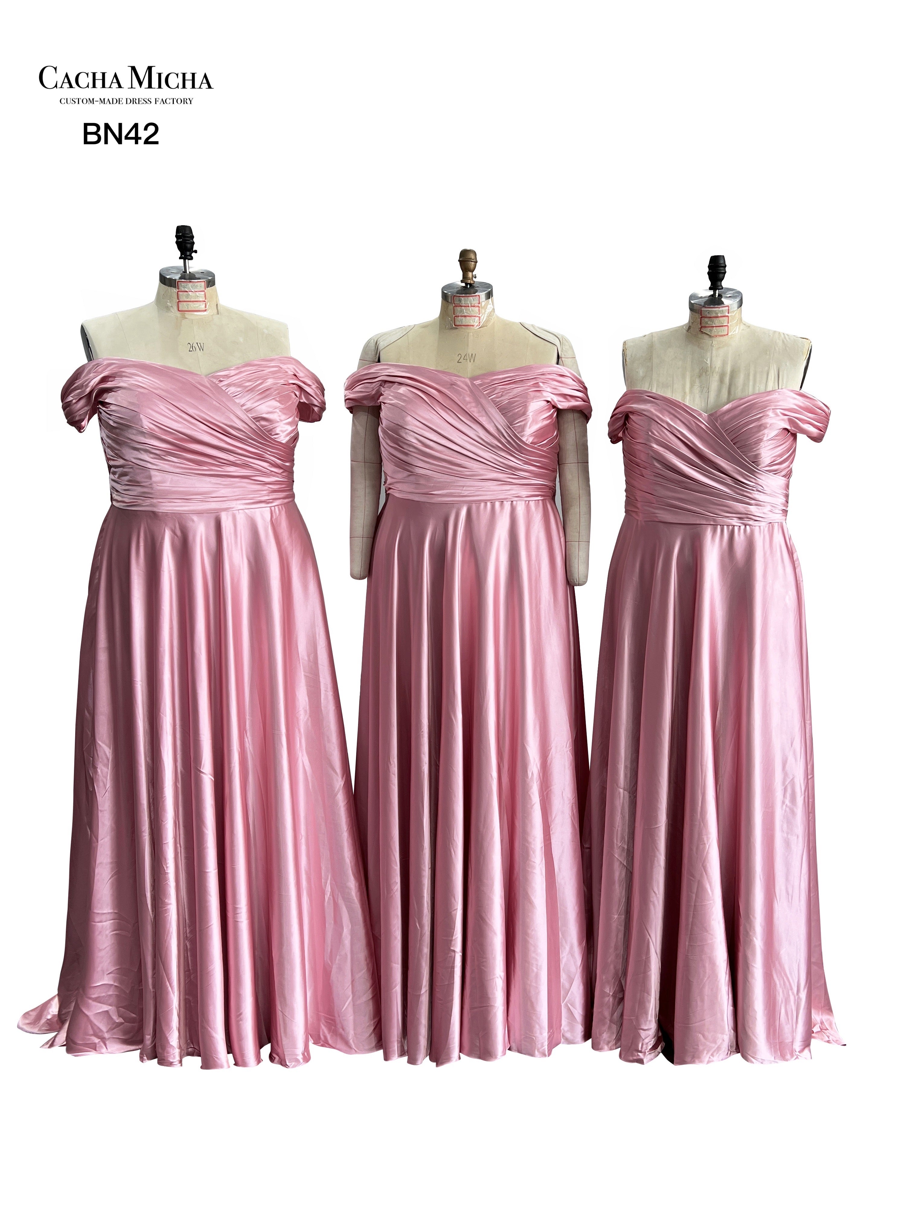 Pleated Off Shoulder Plus Size Bridesmaid Dress BN42