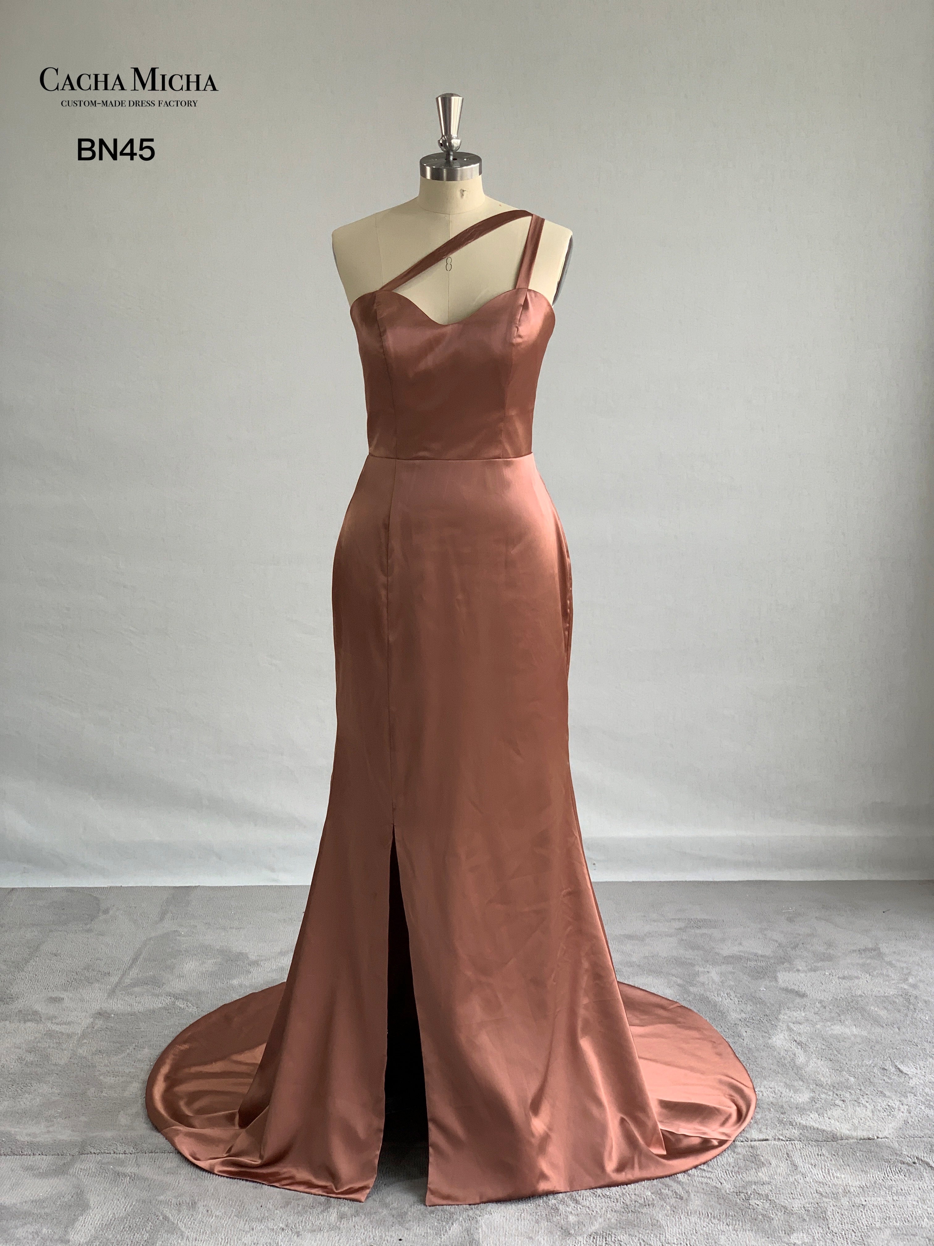 Double Straps Side Slit Satin Bridesmaid Dress BN45