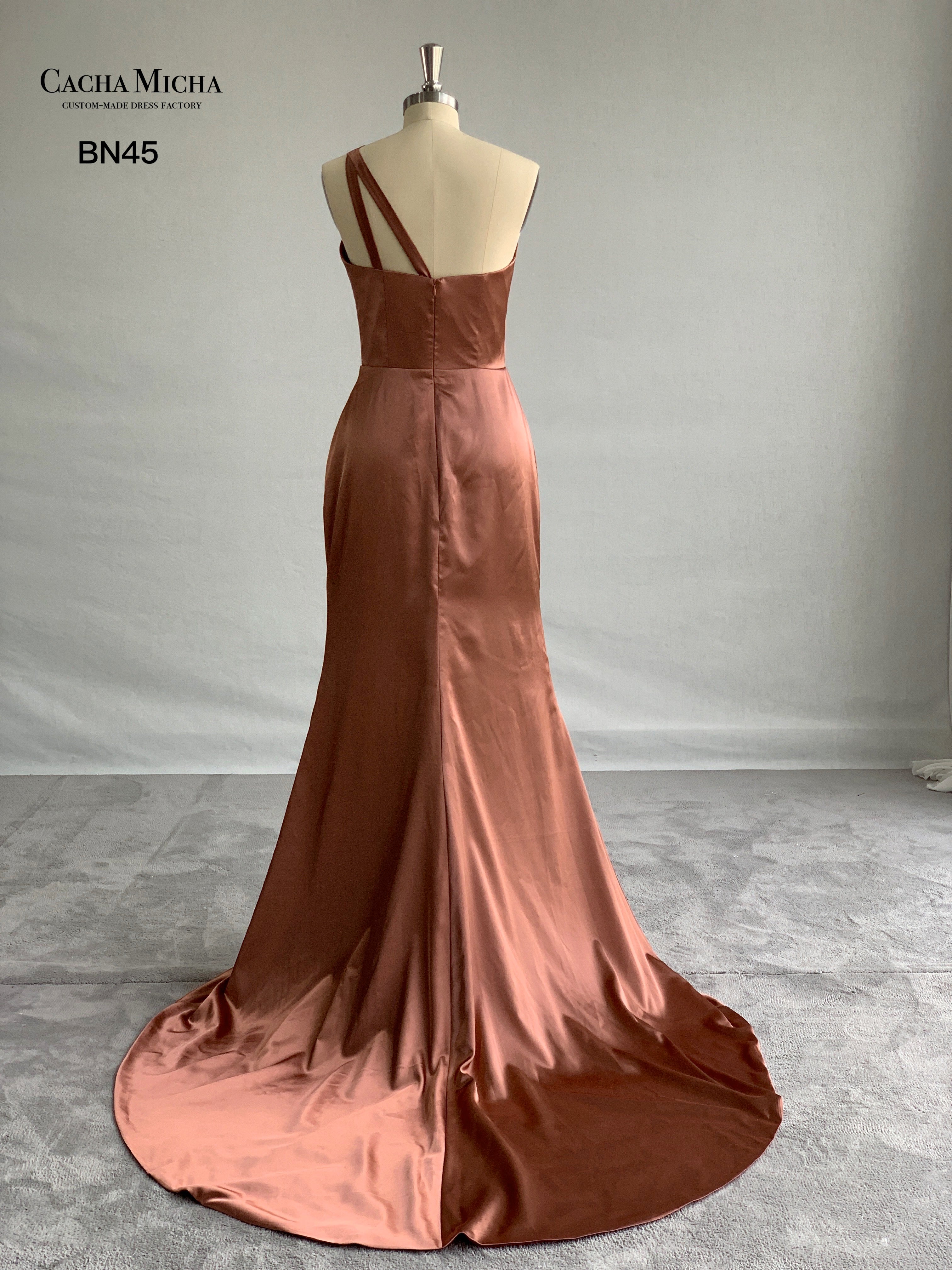 Double Straps Side Slit Satin Bridesmaid Dress BN45