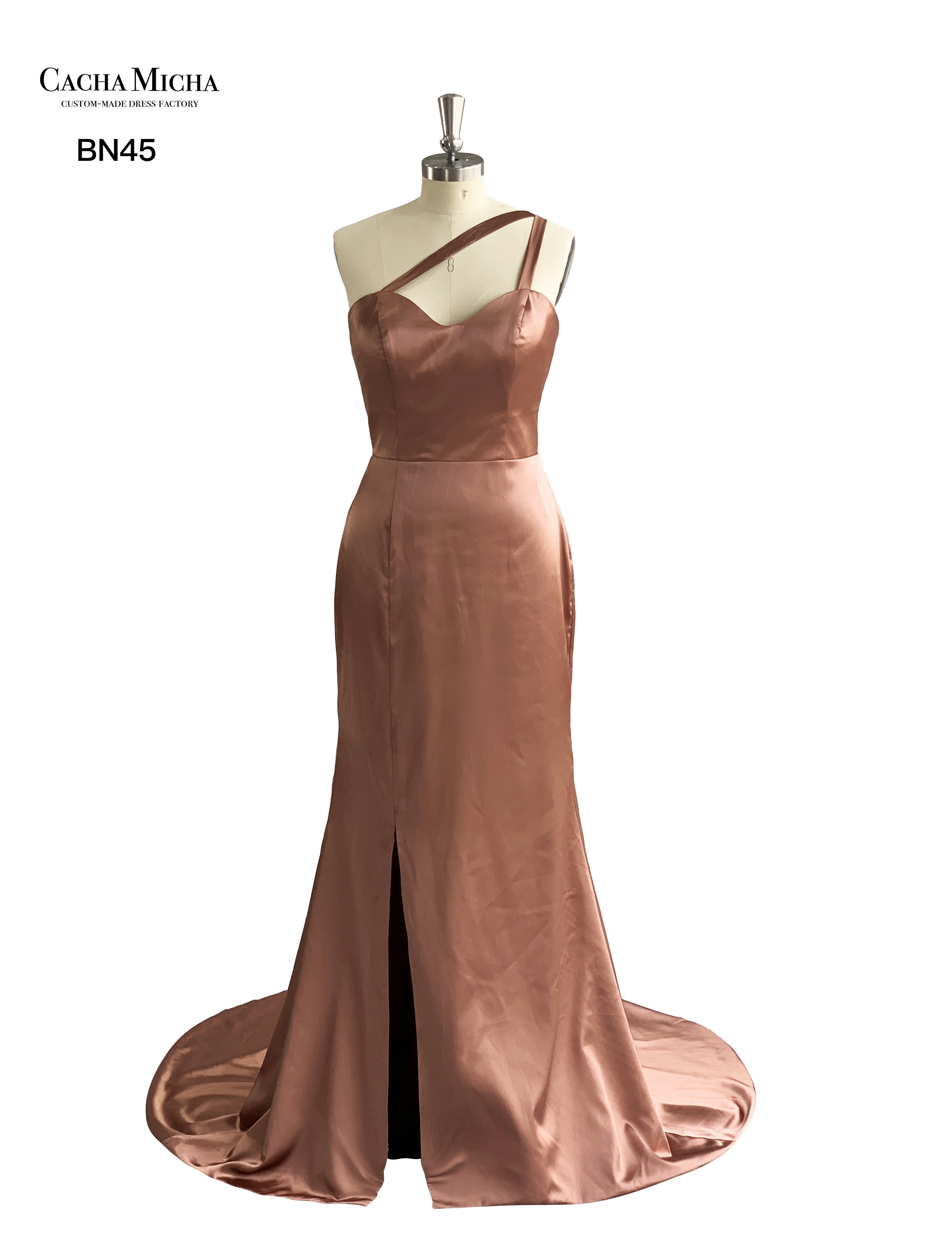Double Straps Side Slit Satin Bridesmaid Dress BN45