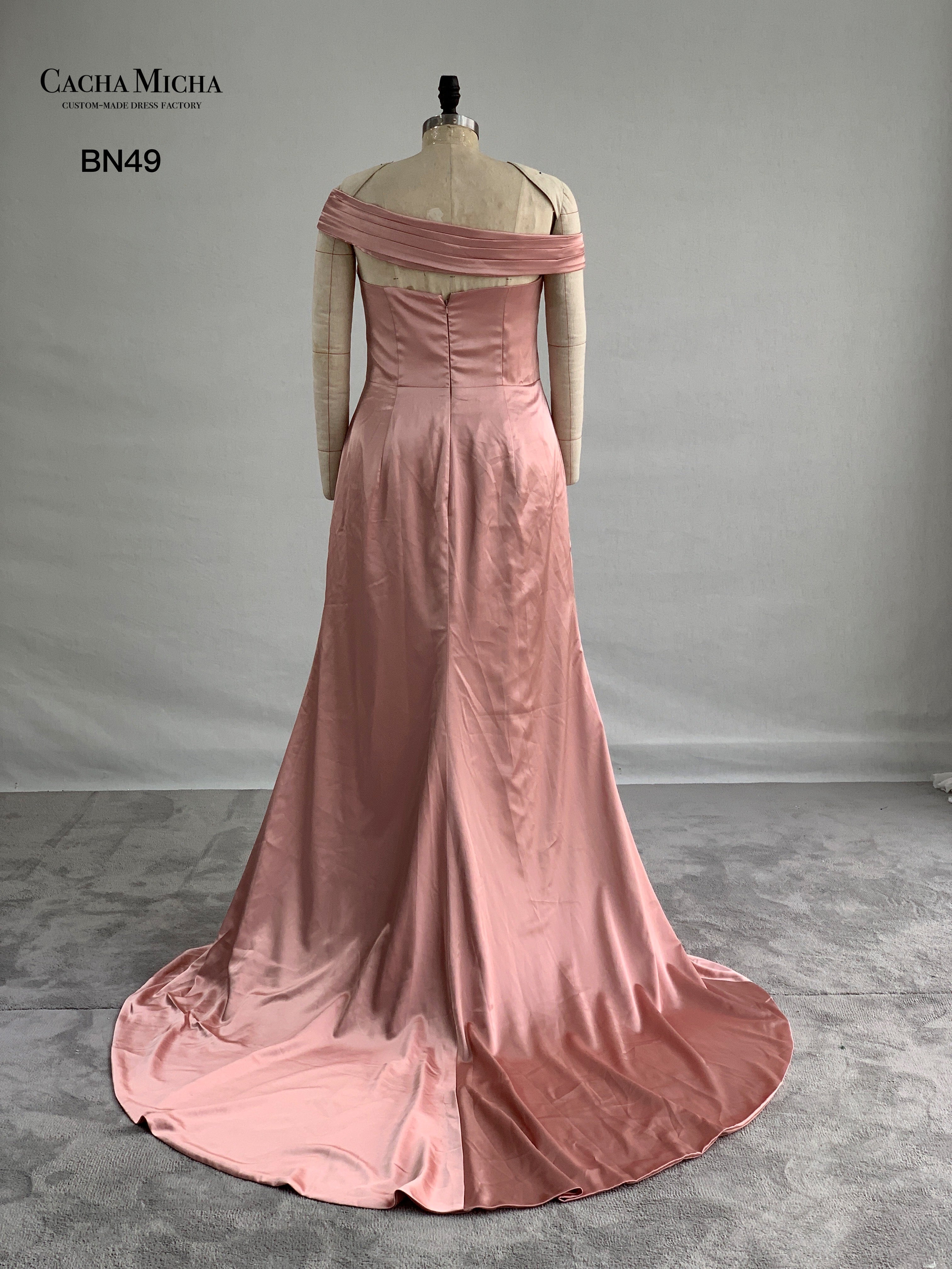 One Shoulder Dusty Pink Satin Bridesmaid Dress BN49