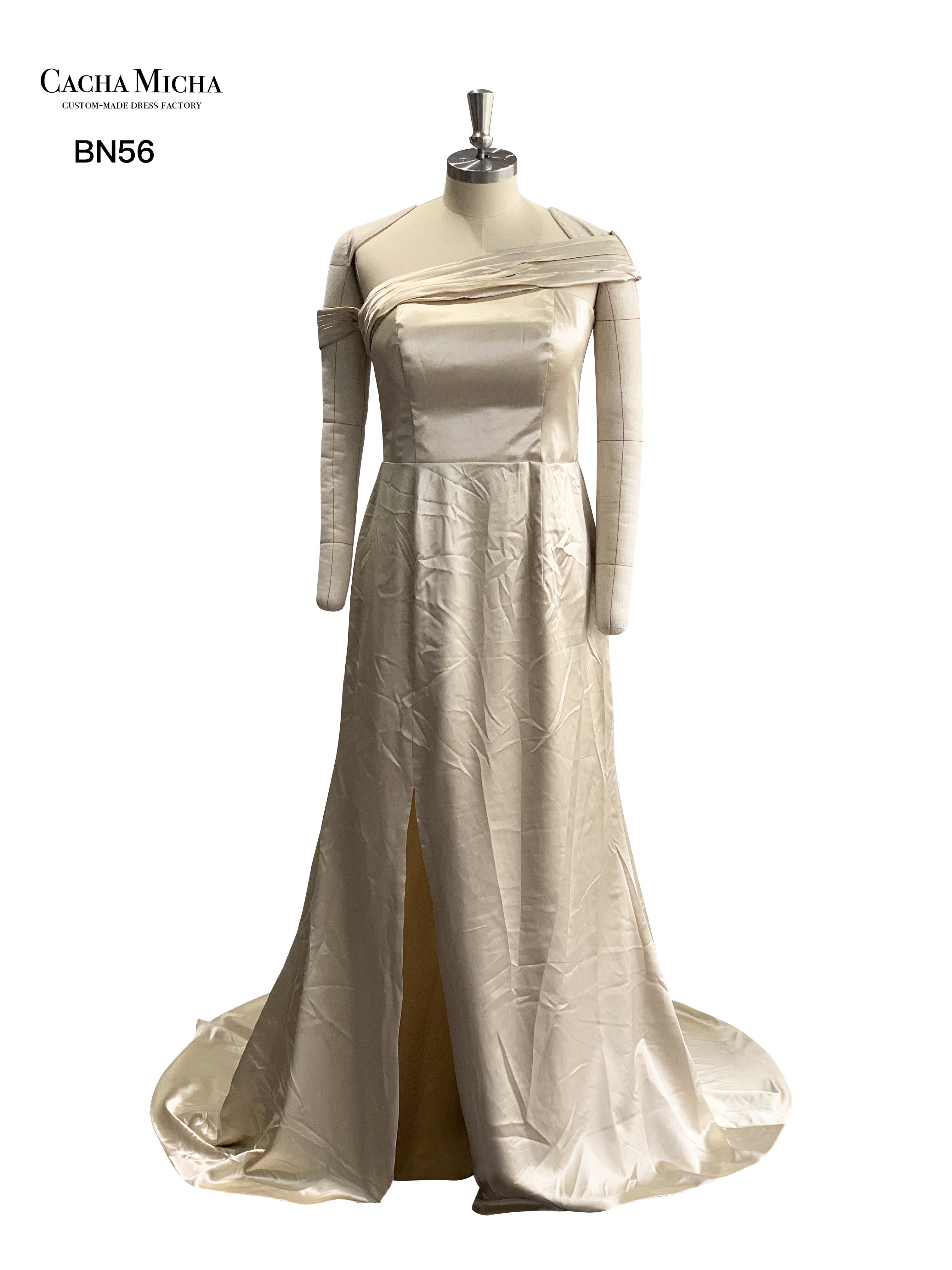 Affordable Champagne Satin Plus Size Bridesmaid Dress BN56