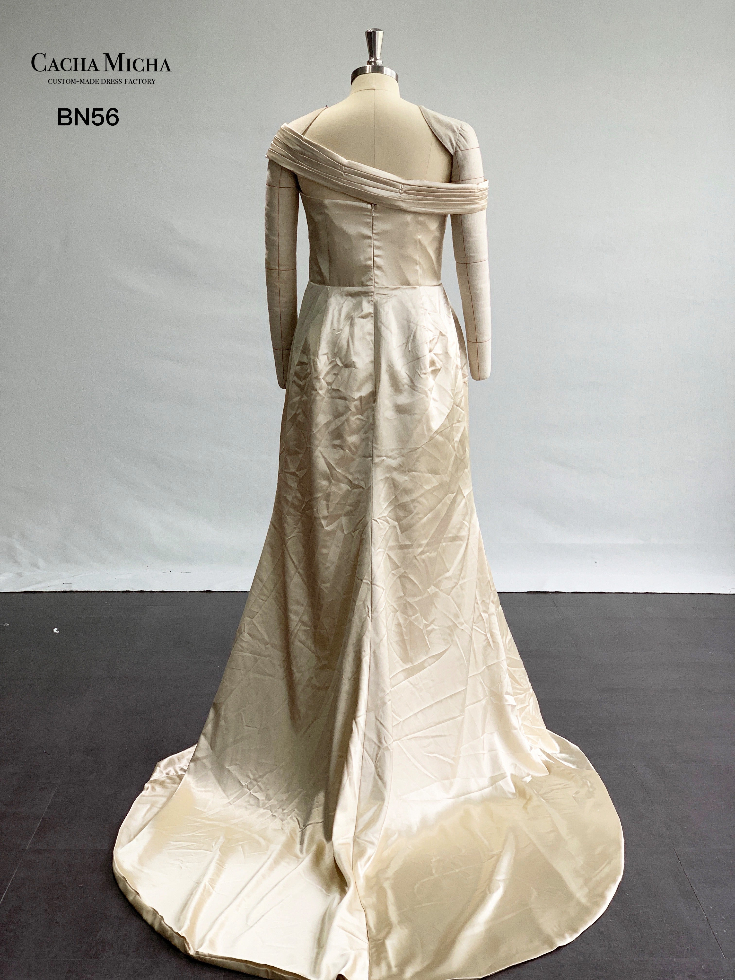 Affordable Champagne Satin Plus Size Bridesmaid Dress BN56