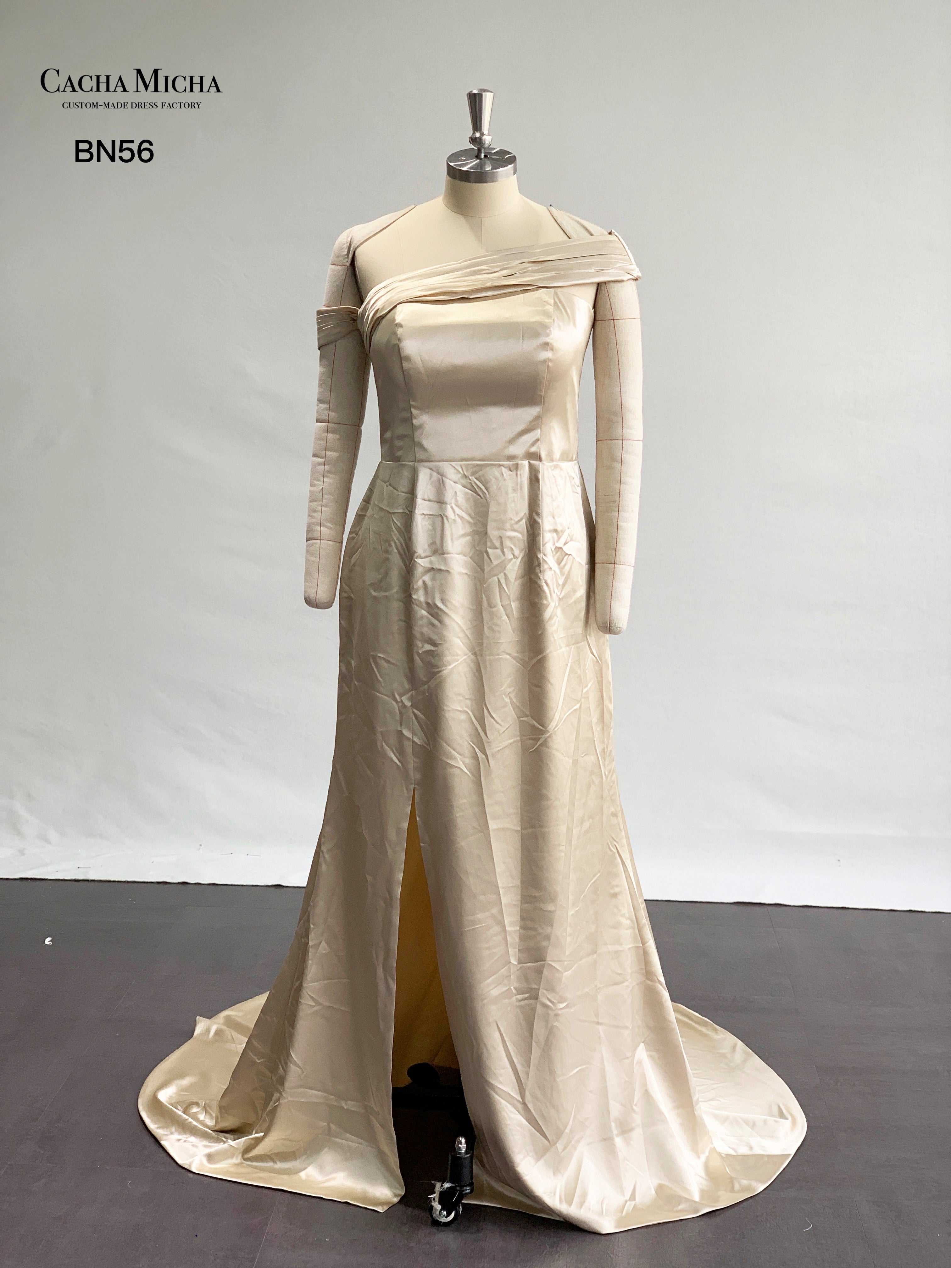 Affordable Champagne Satin Plus Size Bridesmaid Dress BN56