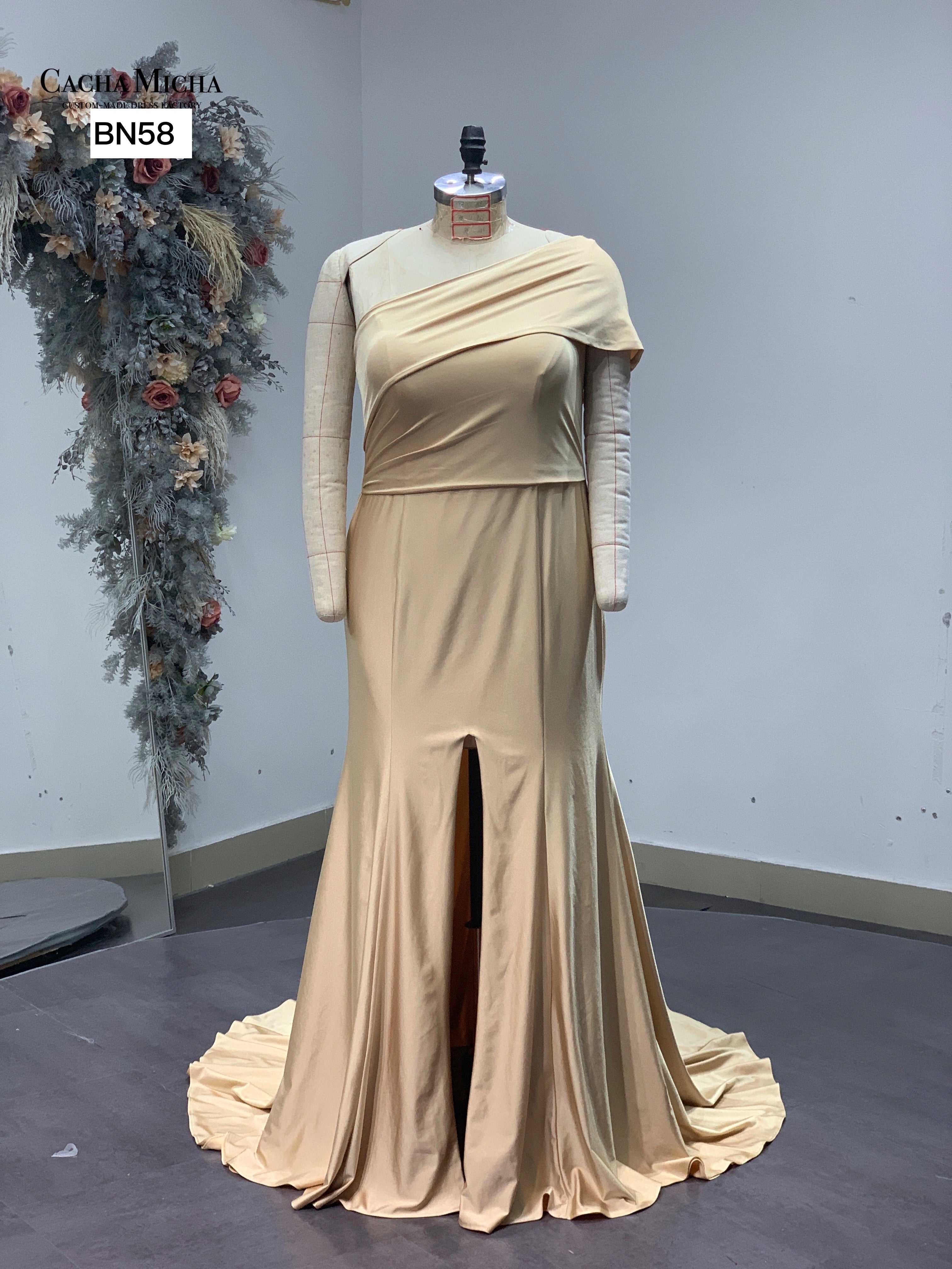 Dusty Pink One Shoulder Jersey Bridesmaid Dress BN58
