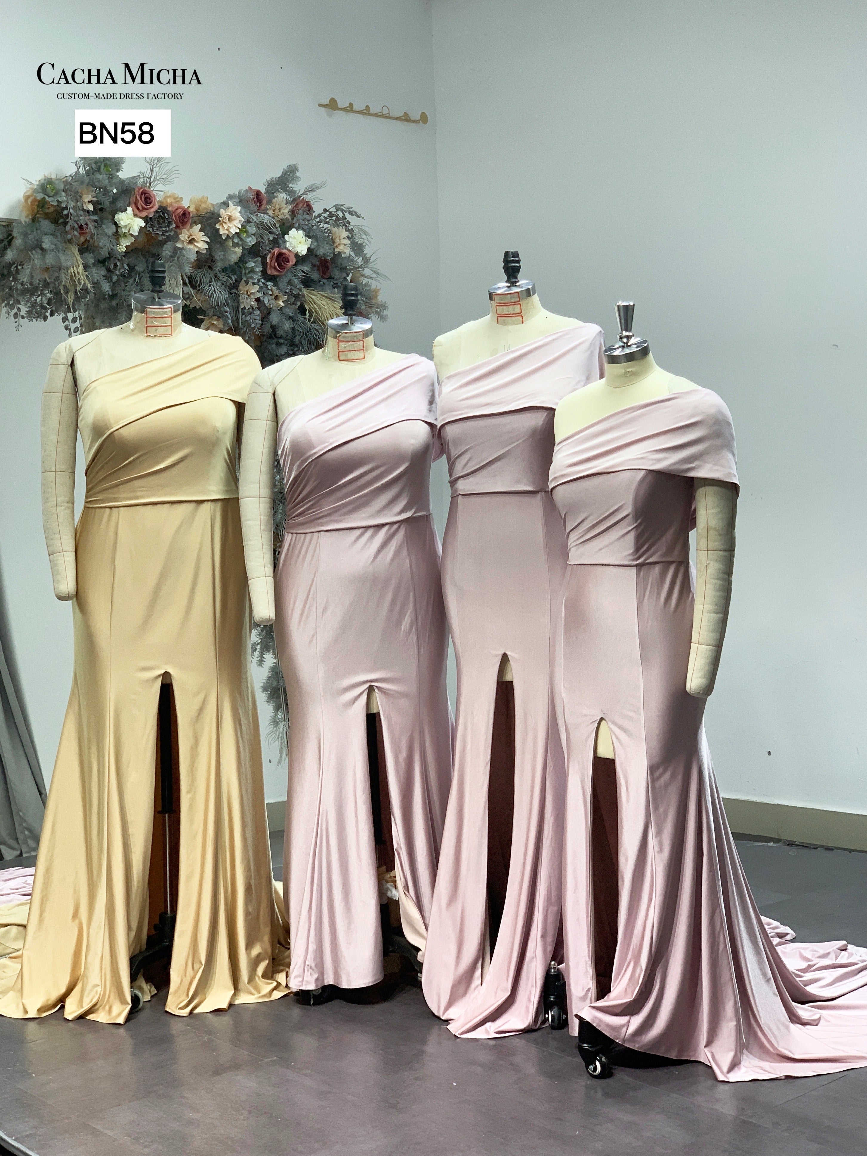 Dusty Pink One Shoulder Jersey Bridesmaid Dress BN58