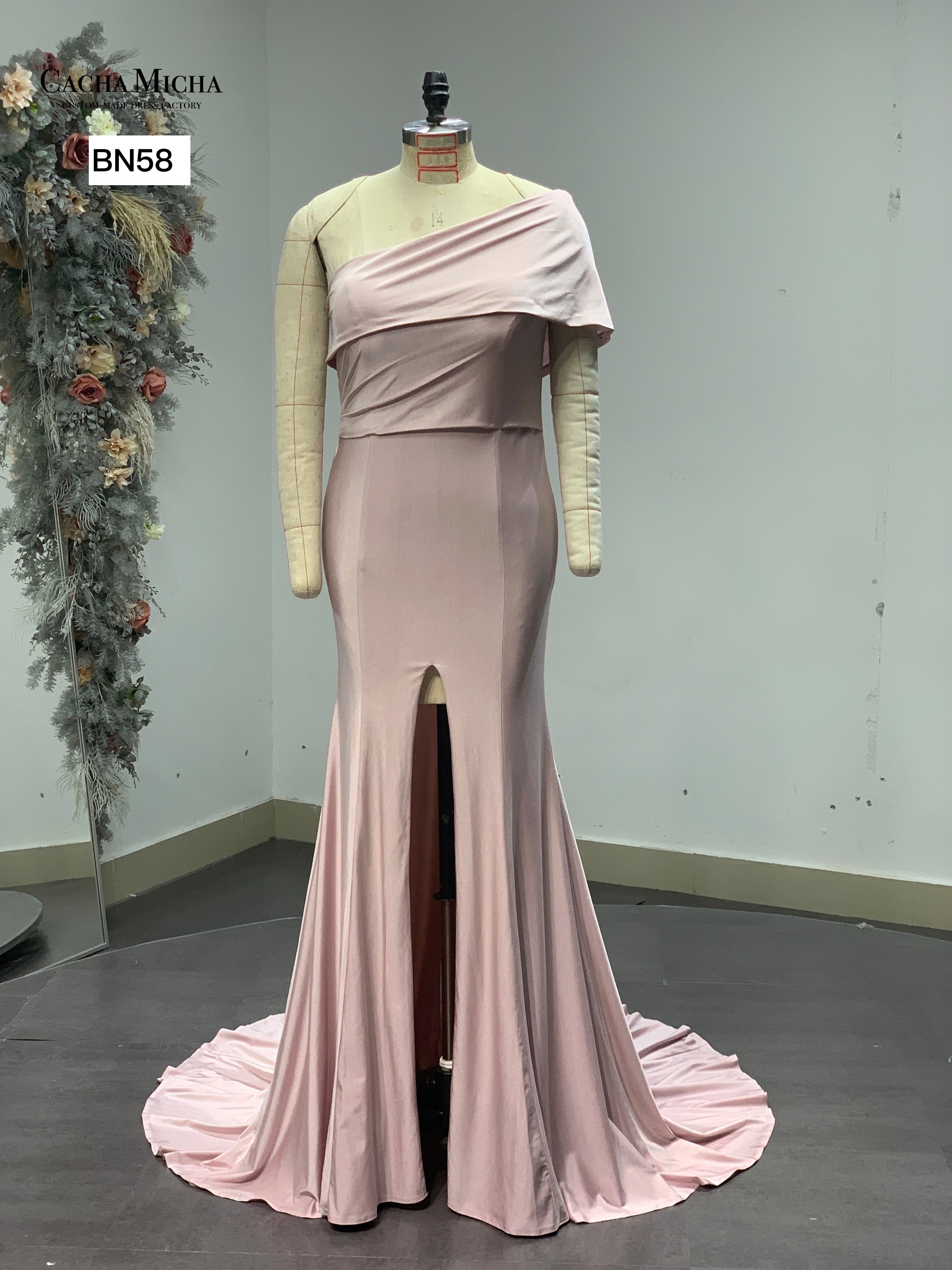 Dusty Pink One Shoulder Jersey Bridesmaid Dress BN58