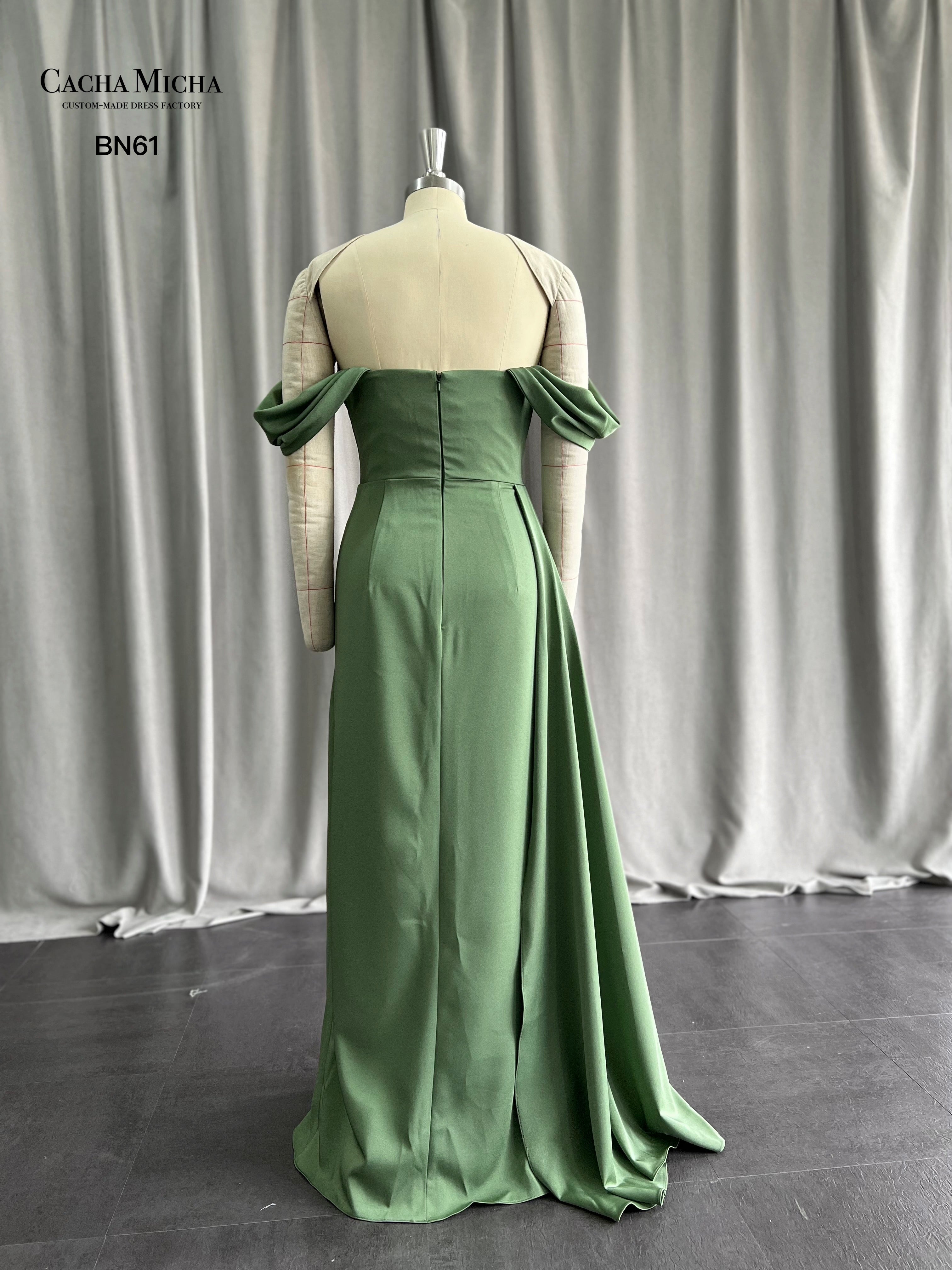 Off Shoulder Green Bridesmaid Dress BN61