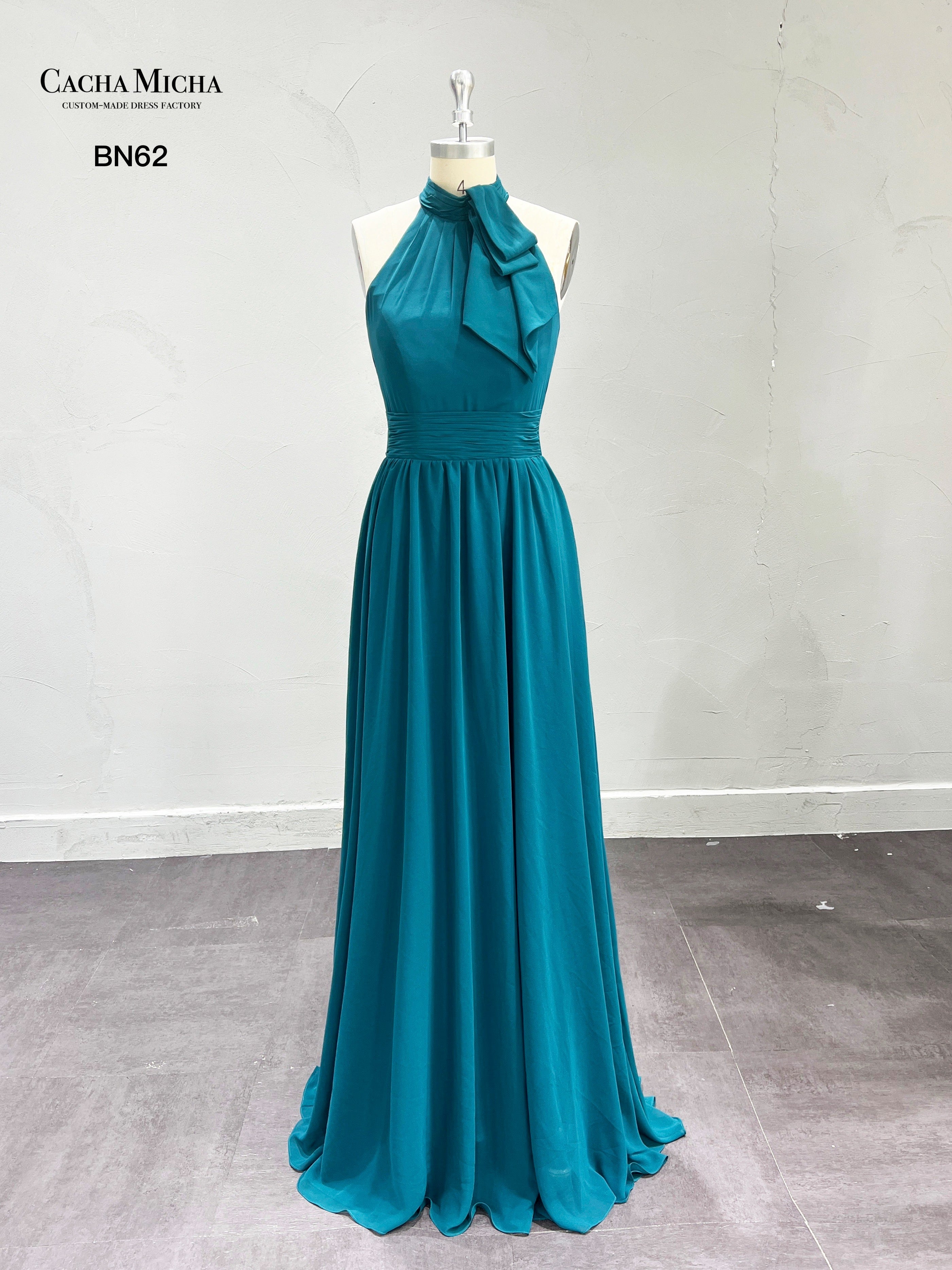 Halter Neck Teal Blue Chiffon Bridesmaid Dress BN62
