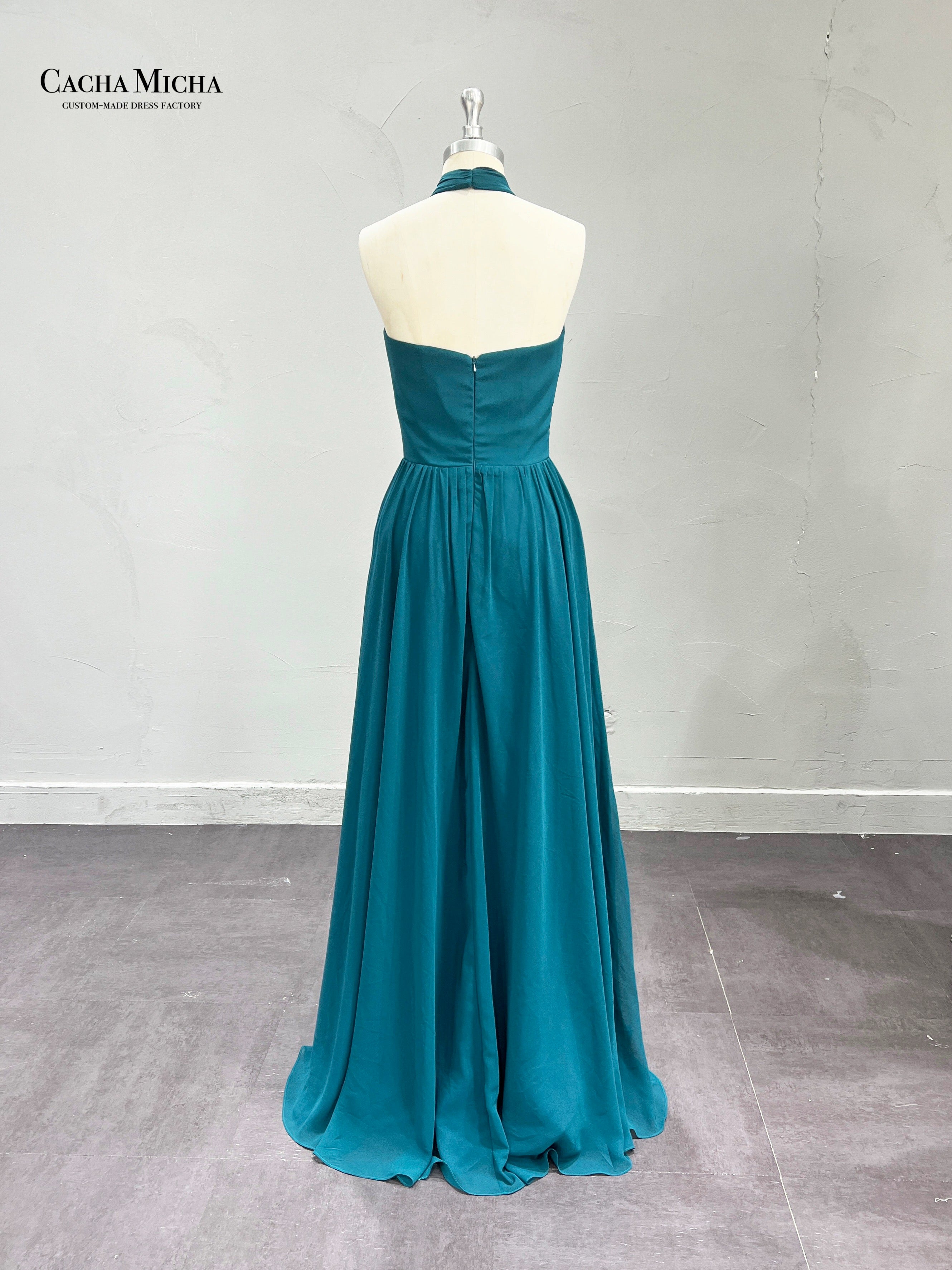 Halter Neck Teal Blue Chiffon Bridesmaid Dress BN62