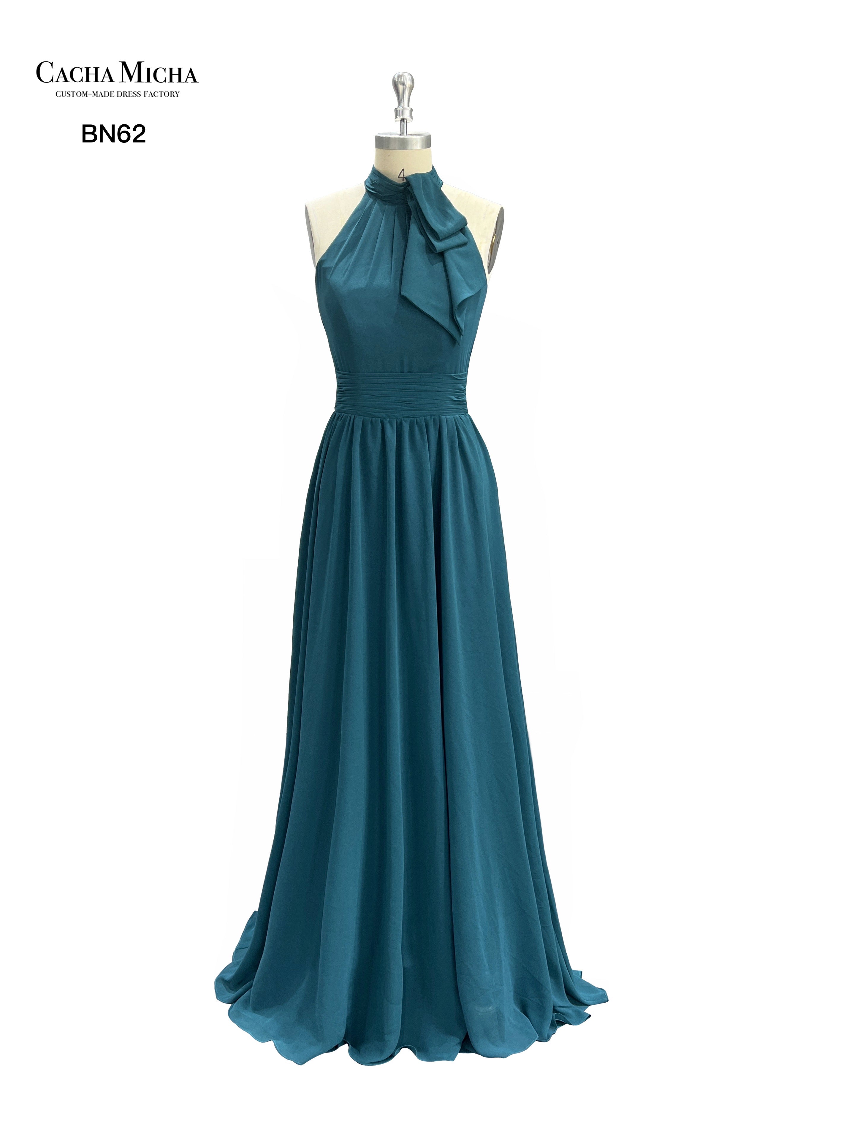 Halter Neck Teal Blue Chiffon Bridesmaid Dress BN62
