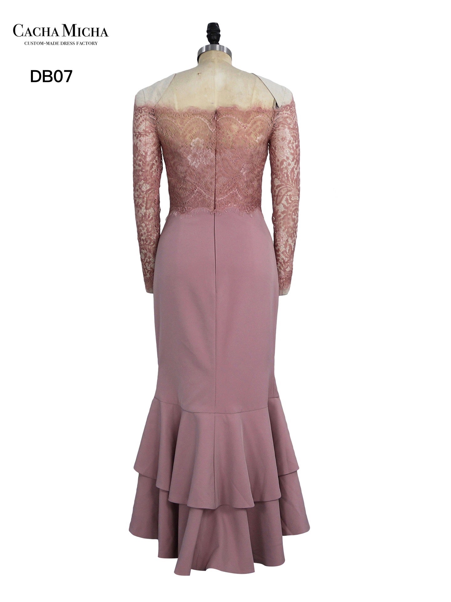 Off Shoulder Long Sleeves Lace Top Bridesmaid Dress DB07