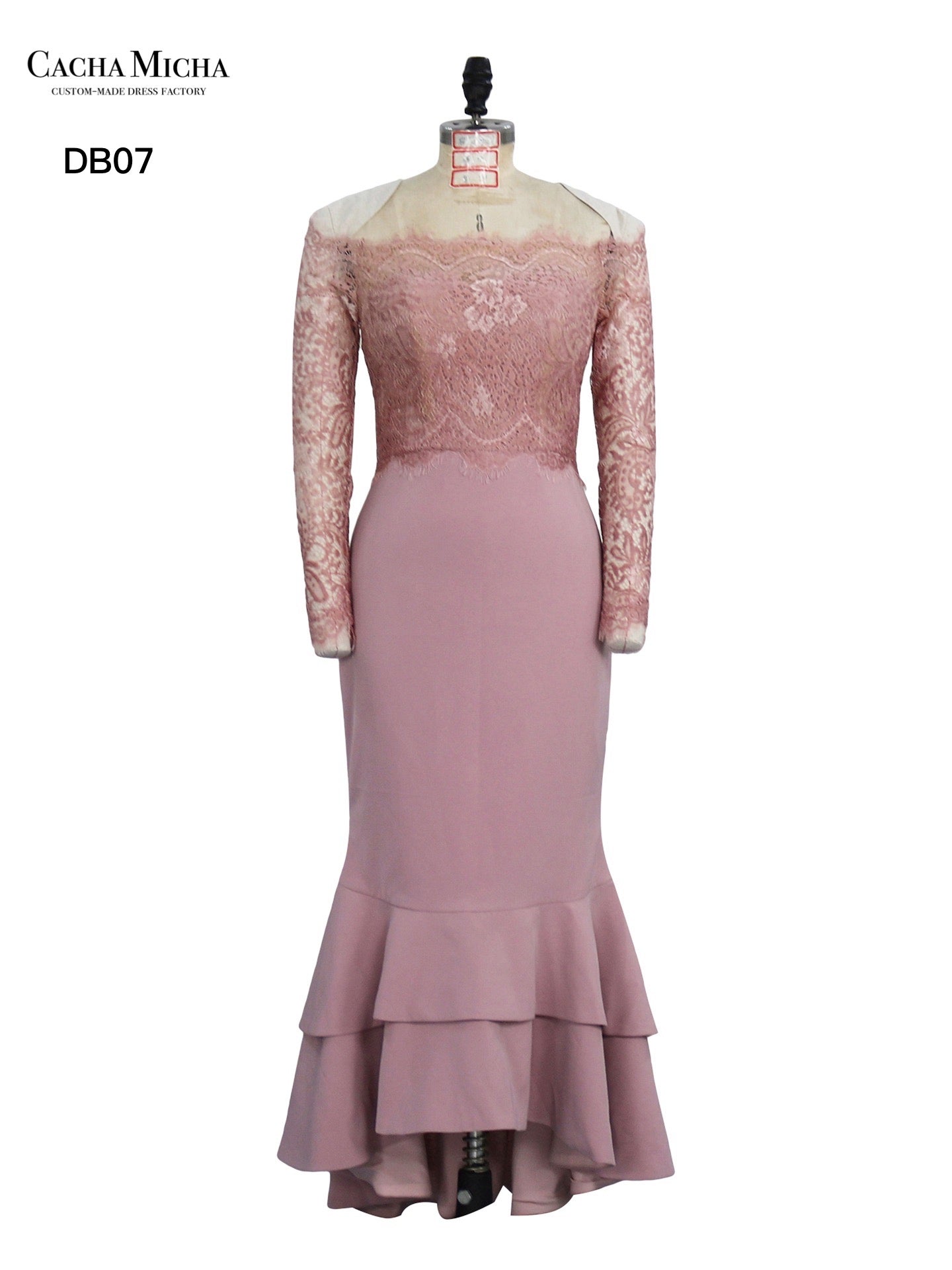 Off Shoulder Long Sleeves Lace Top Bridesmaid Dress DB07