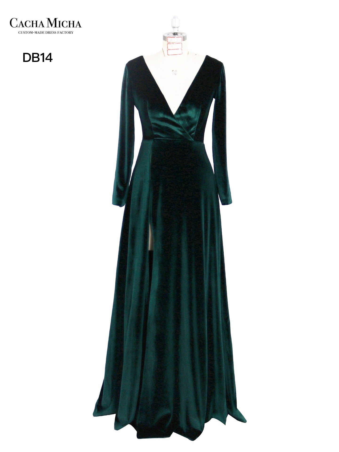 Long Sleeves Side Slit Emerald Velvet Bridesmaid Dress DB14