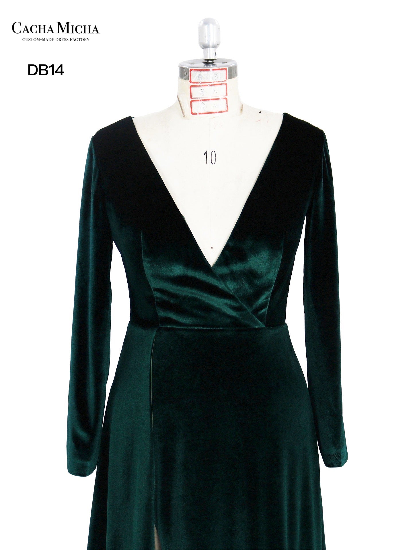 Long Sleeves Side Slit Emerald Velvet Bridesmaid Dress DB14