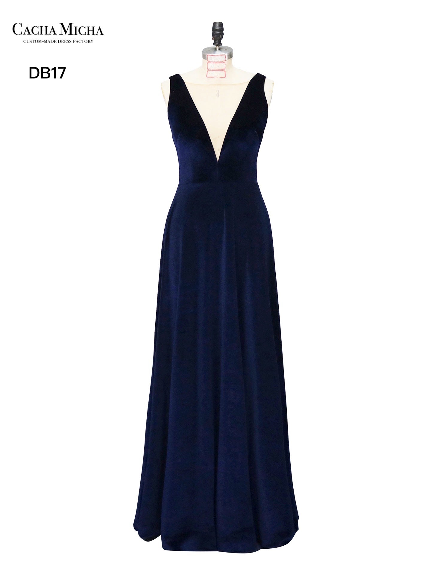 V Neck Navy Velvet Bridesmaid Dress DB17
