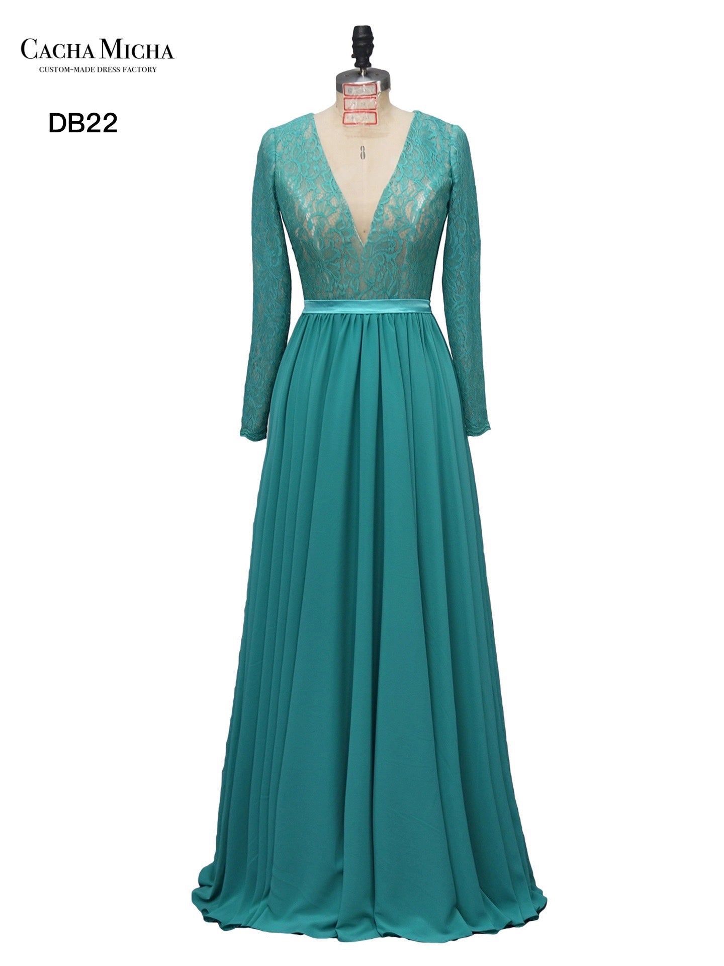 Lace Long Sleeves Chiffon Bridesmaid Dress DB22