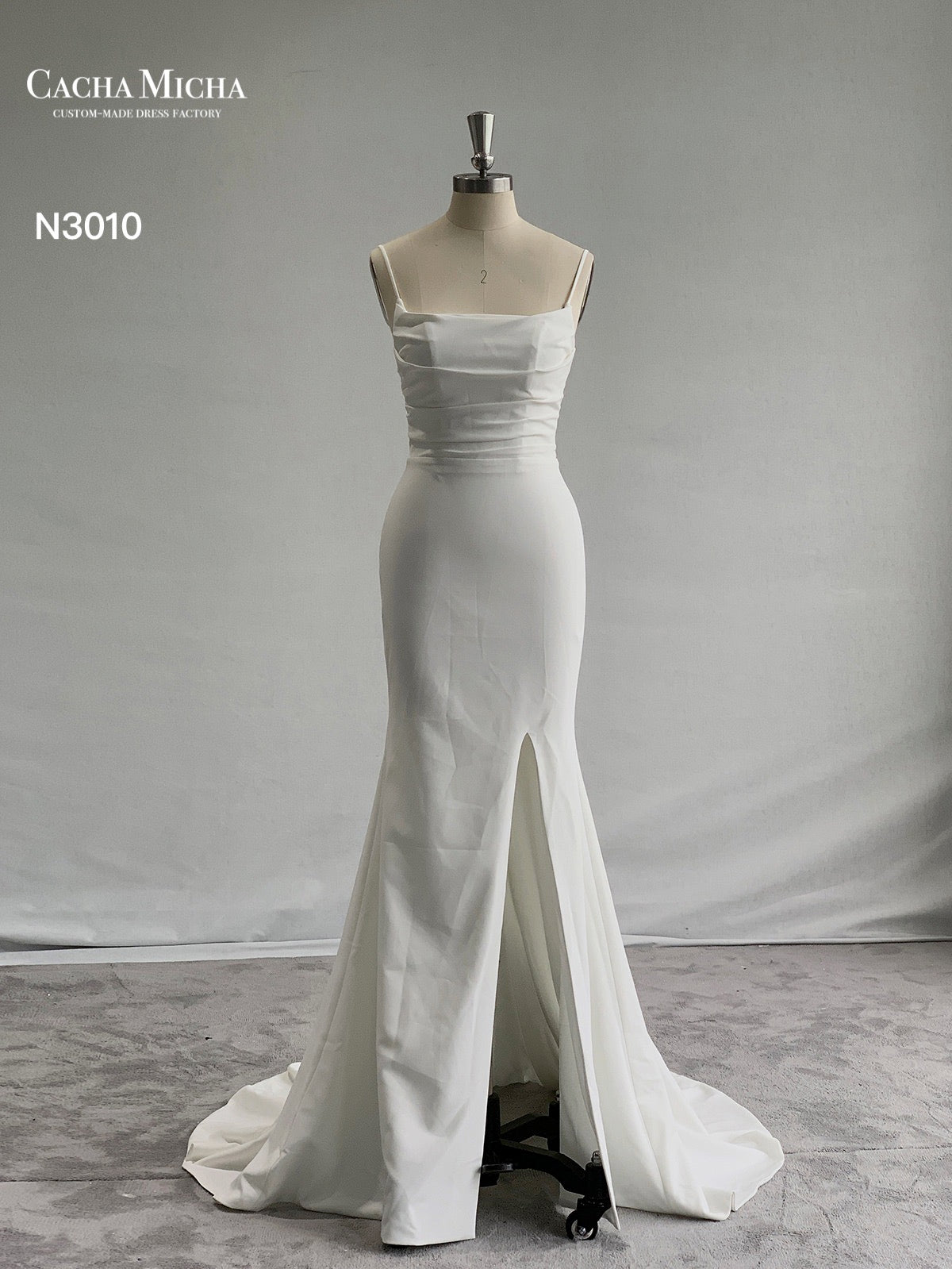 Spaghetti Straps Simple Crepe Wedding Dress N3010