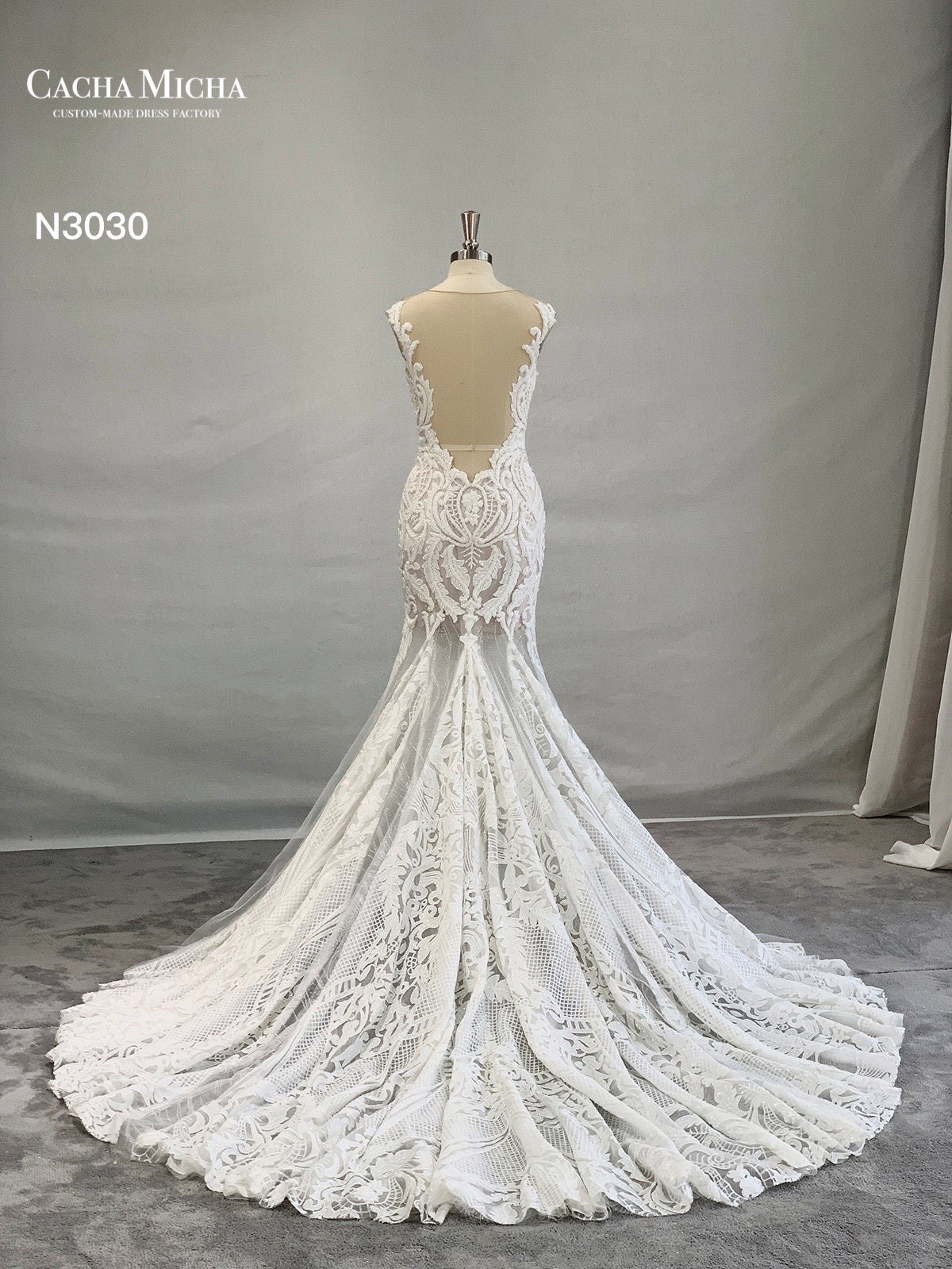 Heavy Beaded Lace Mermaid Wedding Dress N3030