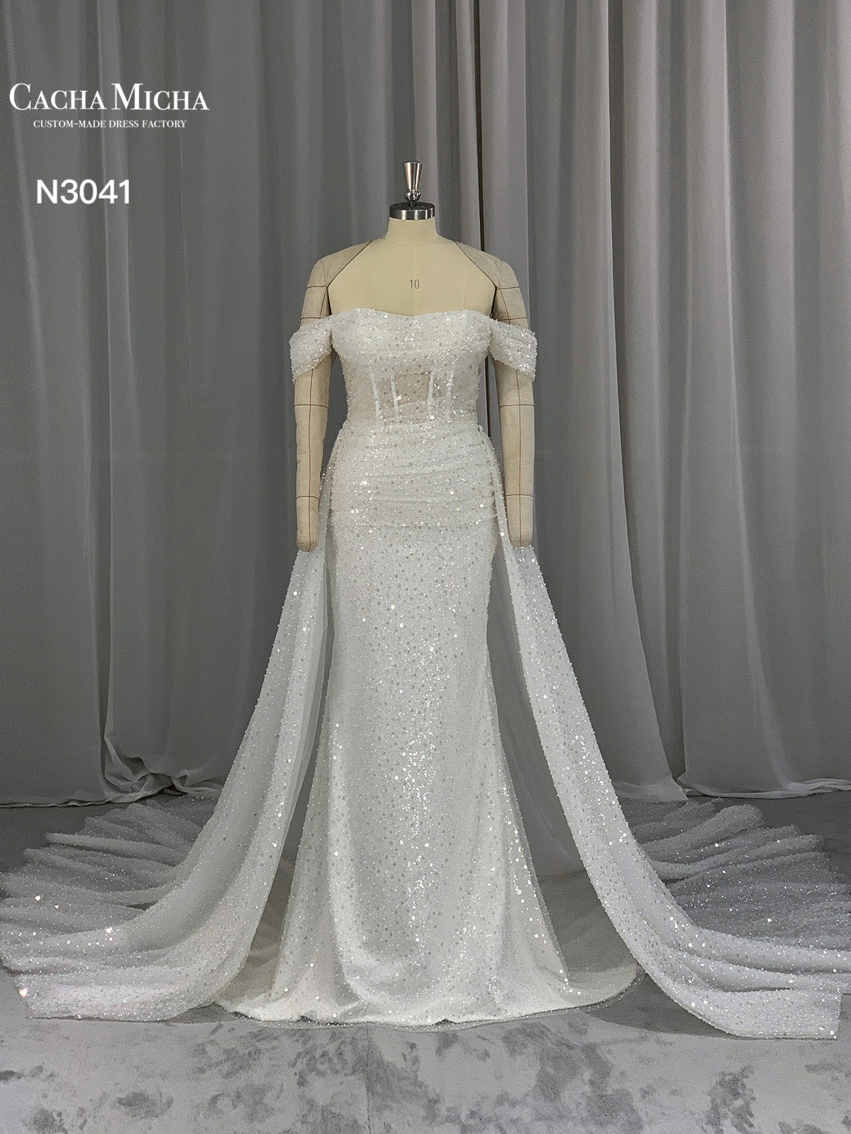 Heavy Beaded Mermaid Wedding Dress With Detachable Train N3041