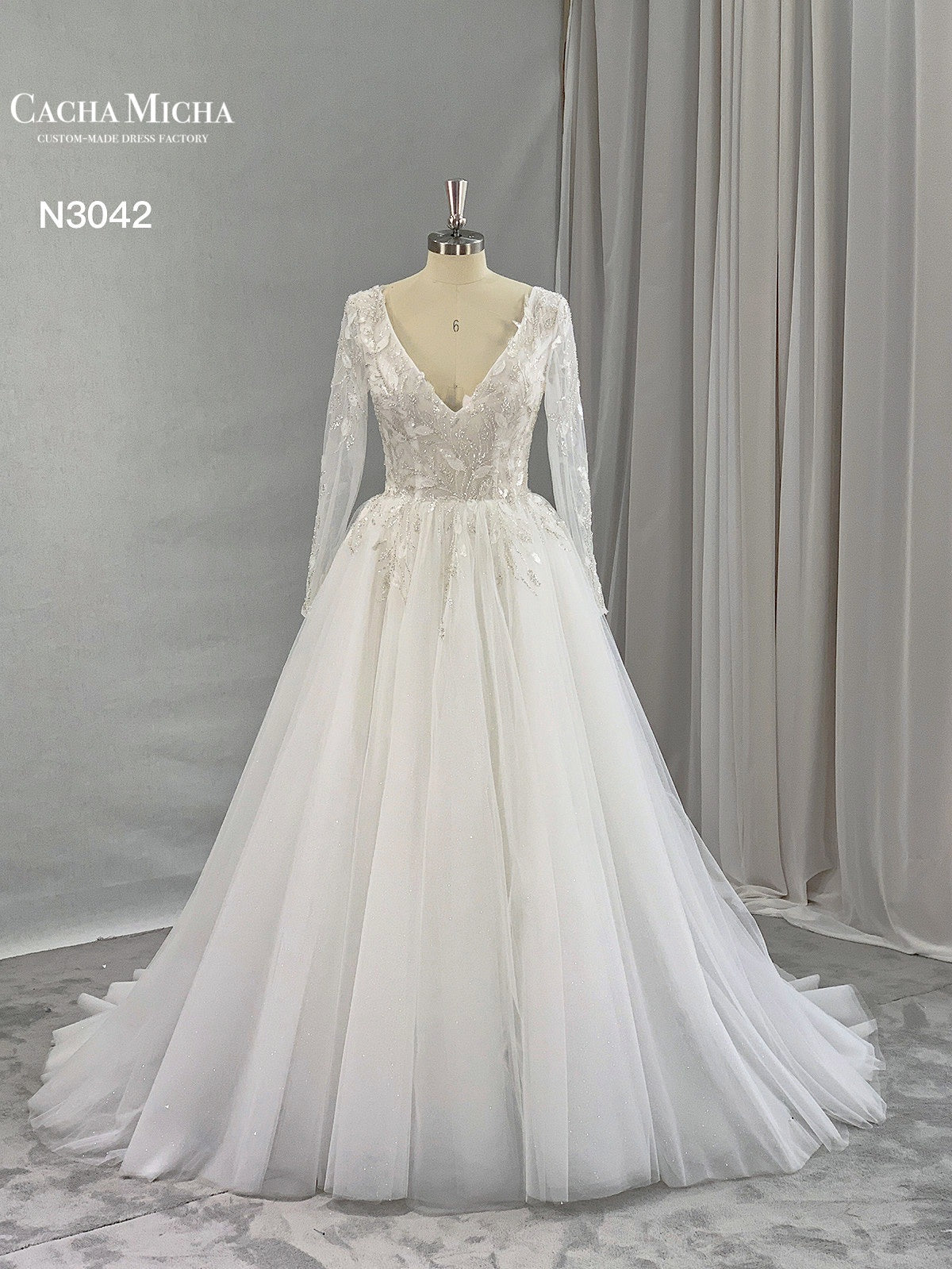 Heavy Beaded Long Sleeves Backless Wedding Dress N3042