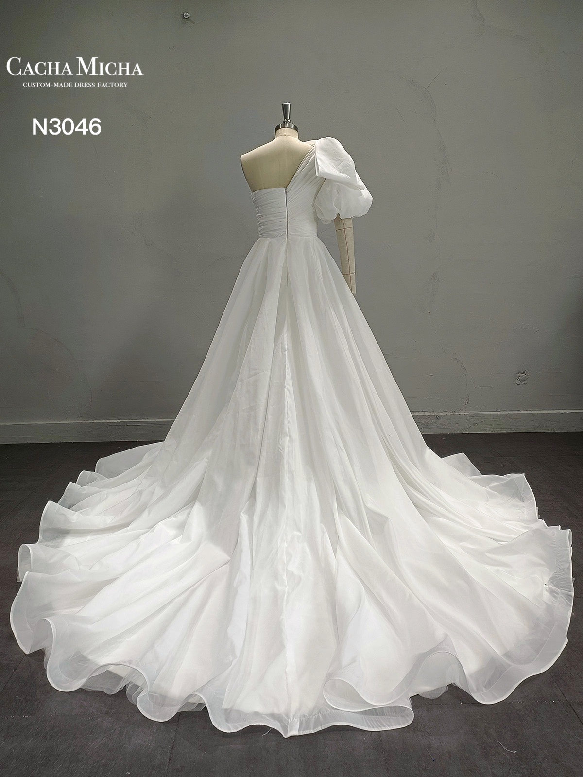 One Shoulder Pleated Ball Gown Organza Wedding Dress N3046