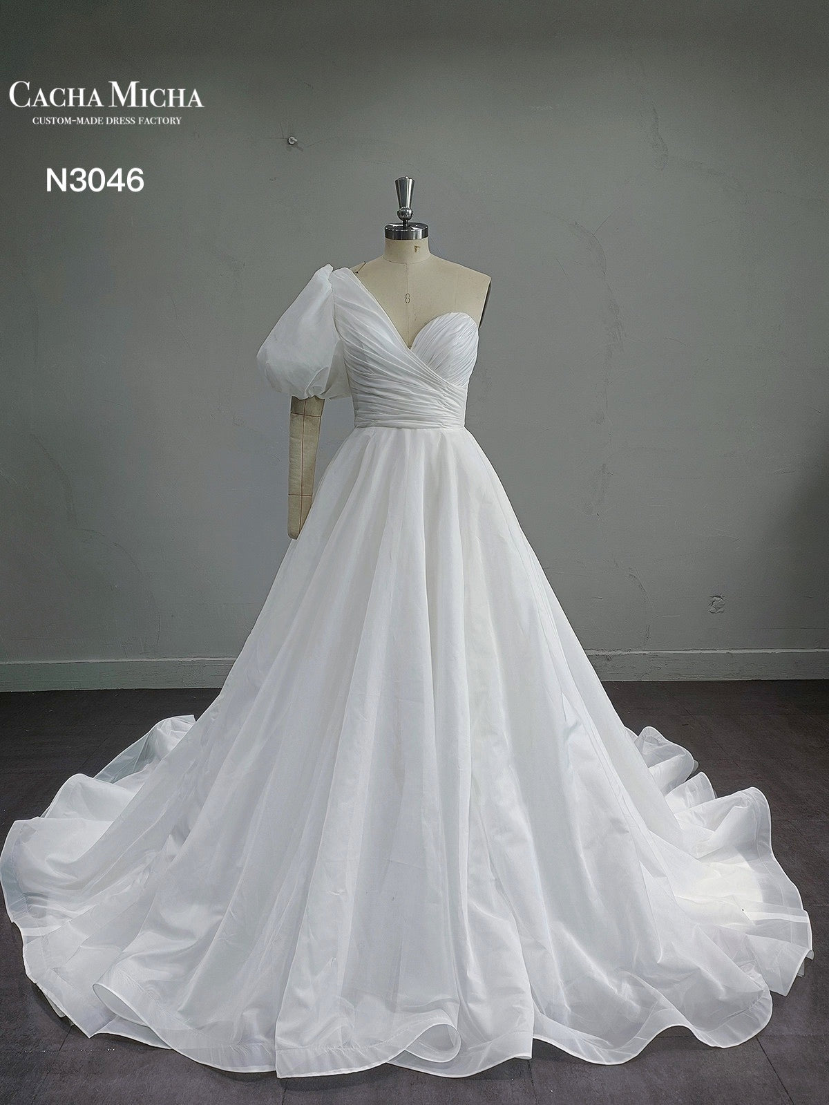 One Shoulder Pleated Ball Gown Organza Wedding Dress N3046