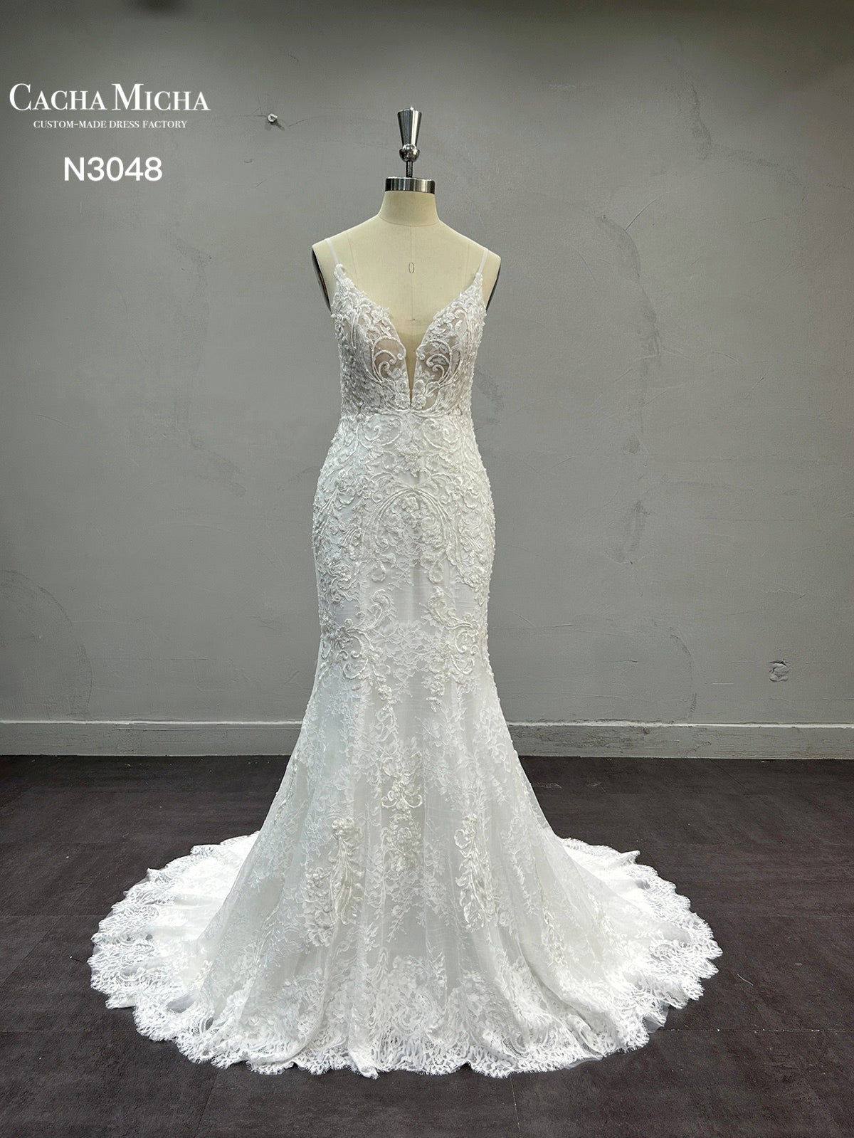 Spaghetti Straps French Lace Mermaid Wedding Dress N3048