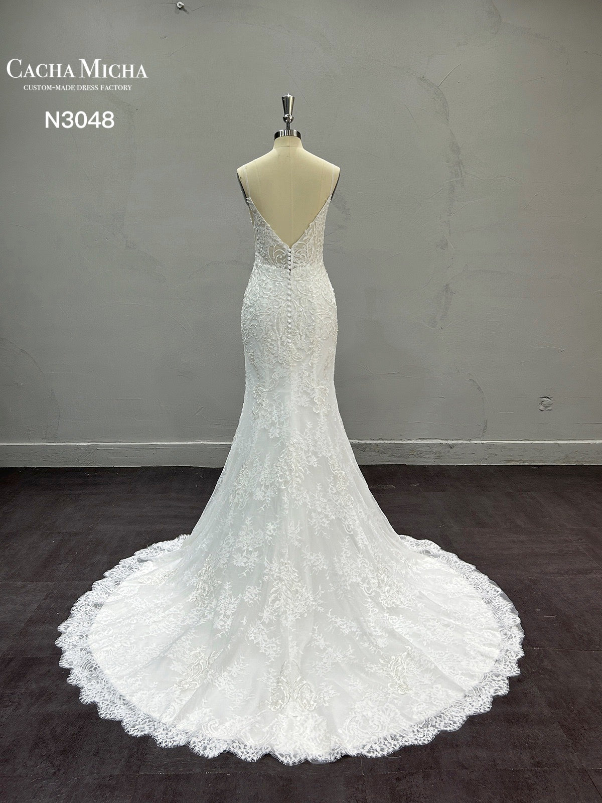 Spaghetti Straps French Lace Mermaid Wedding Dress N3048