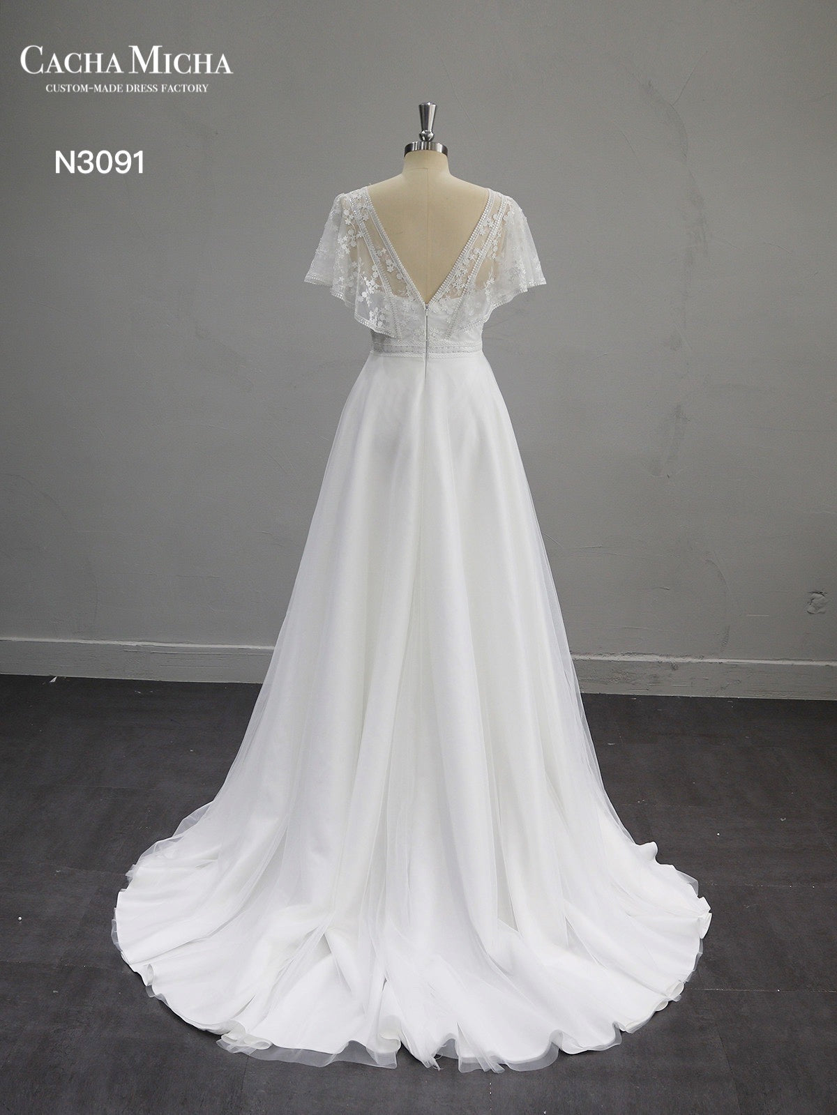 Classic Lace Top Boho A Line Wedding Dress N3091
